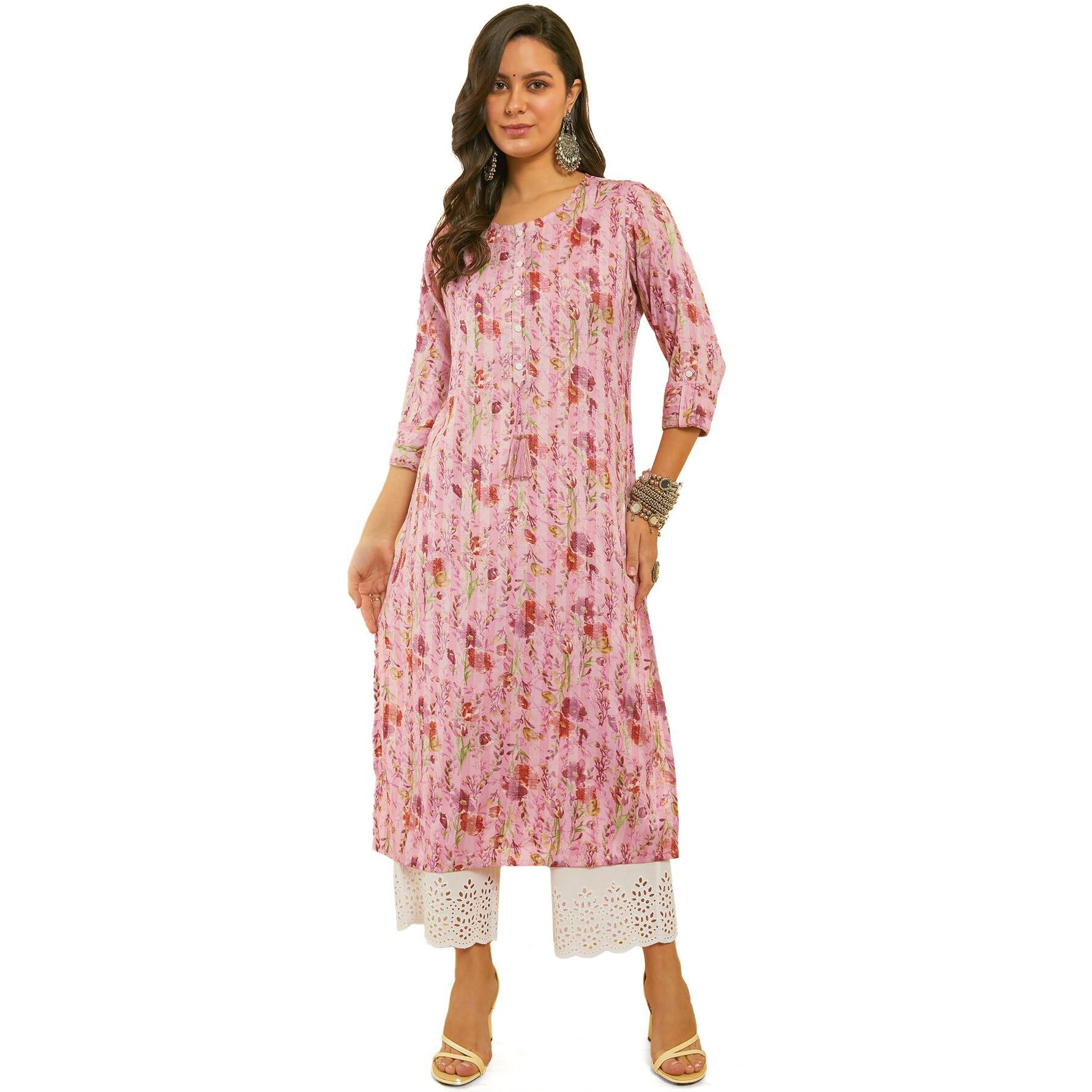 Soch Women's Rayon Floral Regular Kurta (CWS4KU60461C_Pink_S)