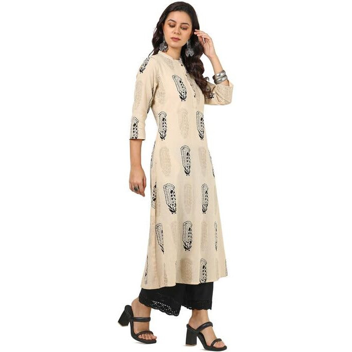 Soch Womens Beige Cotton Flex Botanical Print Kurta