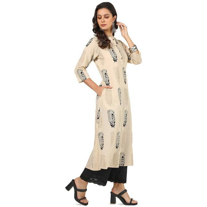 Soch Womens Beige Cotton Flex Botanical Print Kurta