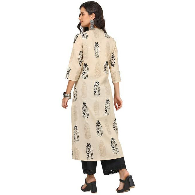 Soch Womens Beige Cotton Flex Botanical Print Kurta