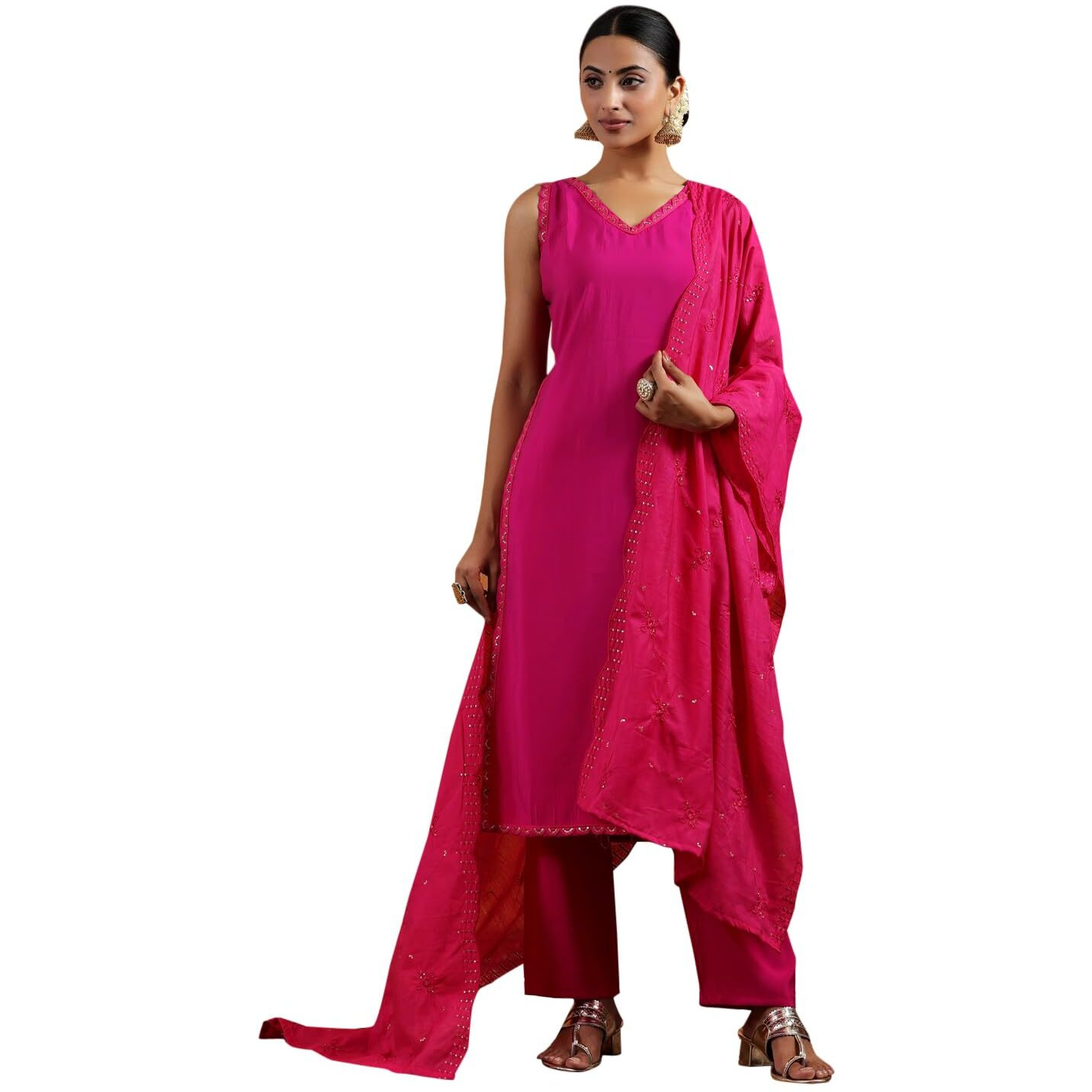 Libas Women's Silk Blend Kurta Sets (35610_Red