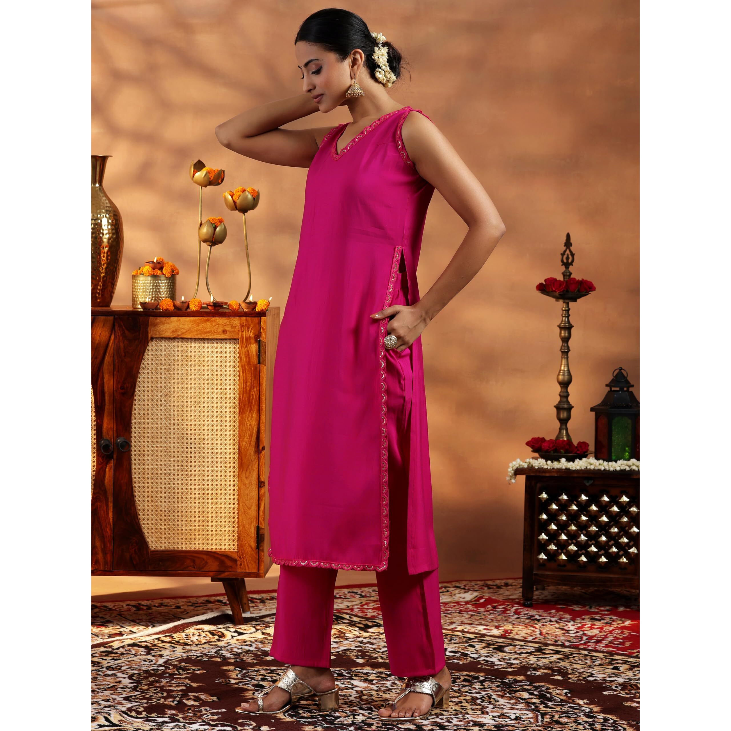 Libas Women's Silk Blend Kurta Sets (35610_Red