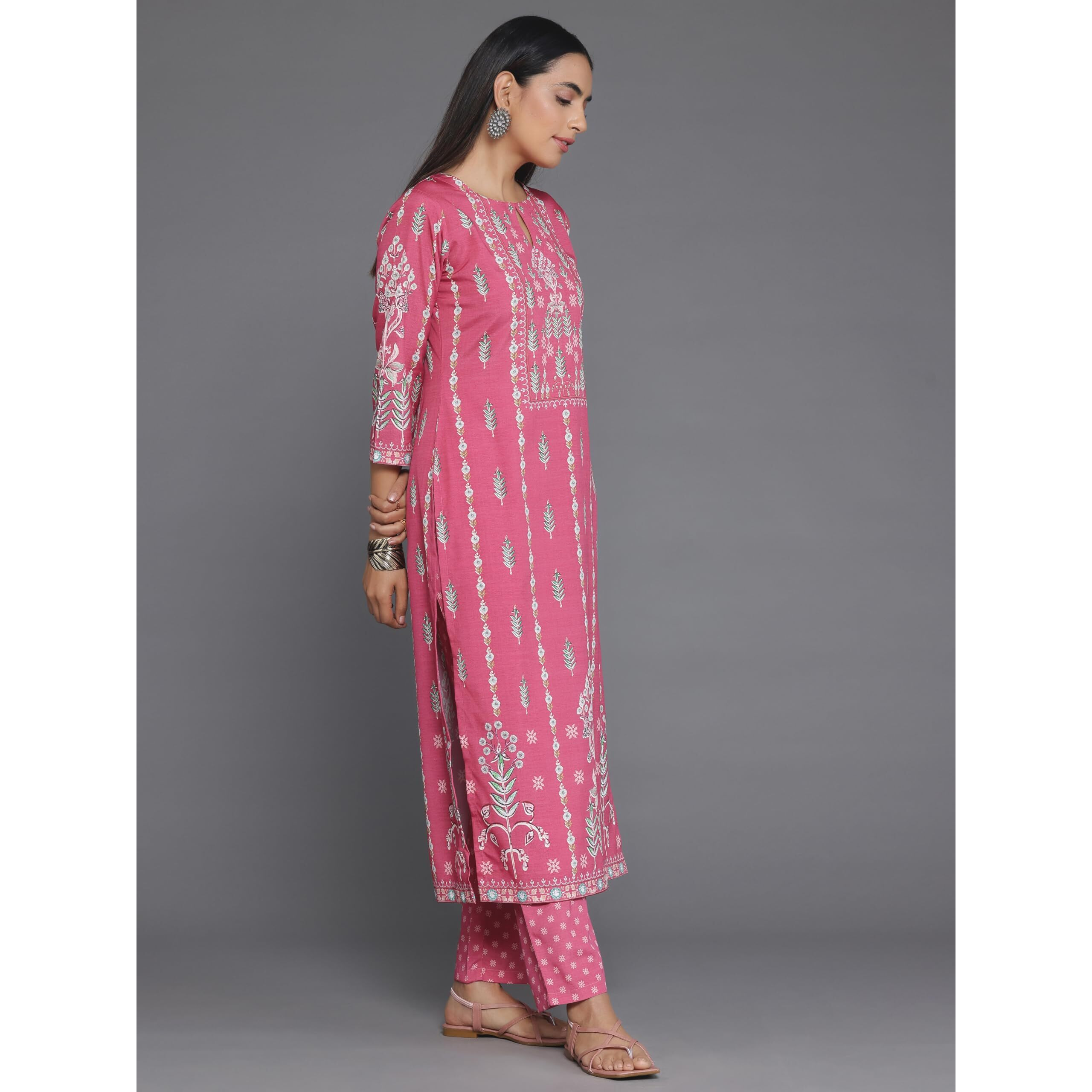 Libas Coral Printed Poly Crepe Straight Kurta With Trousers