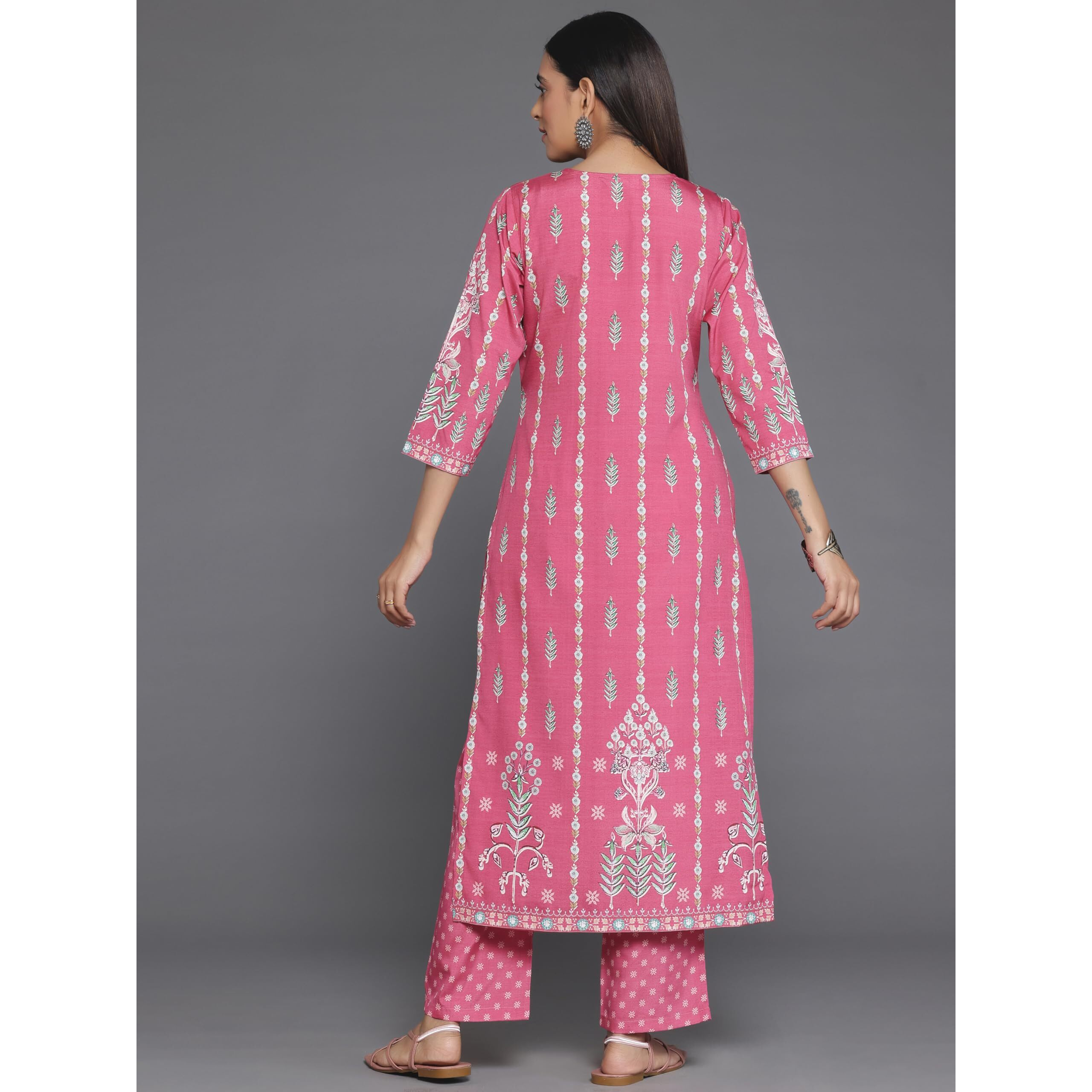 Libas Coral Printed Poly Crepe Straight Kurta With Trousers