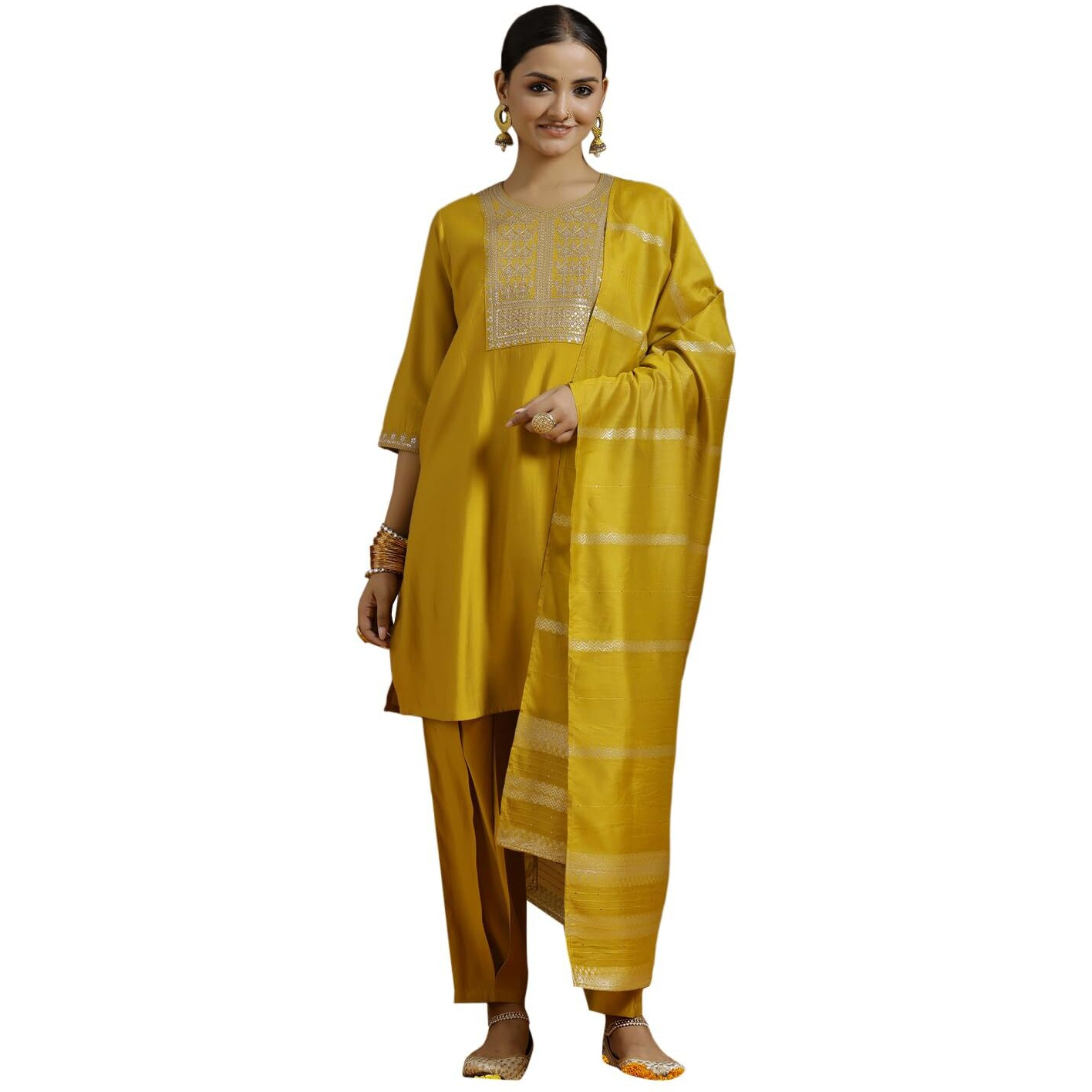 Libas Gerua Women's Silk Blend Kurta Sets (35634_Yellow
