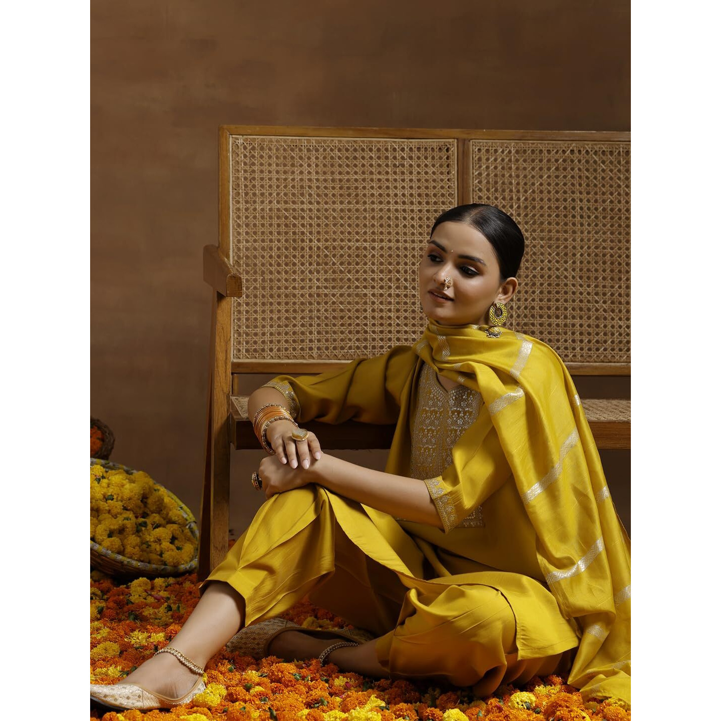 Libas Gerua Women's Silk Blend Kurta Sets (35634_Yellow