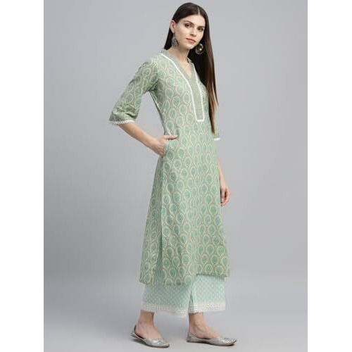 Libas Women's Silk Blend Kurta Set (35720_Green