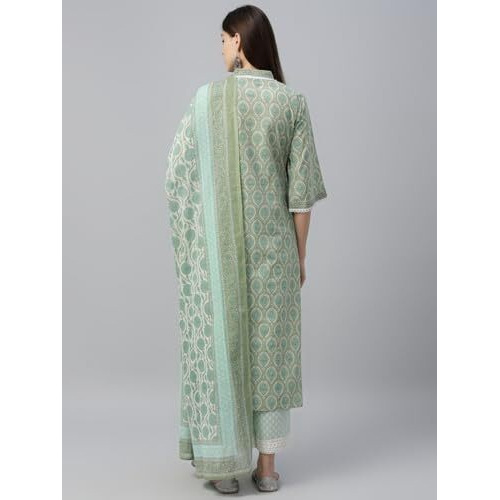 Libas Women's Silk Blend Kurta Set (35720_Green