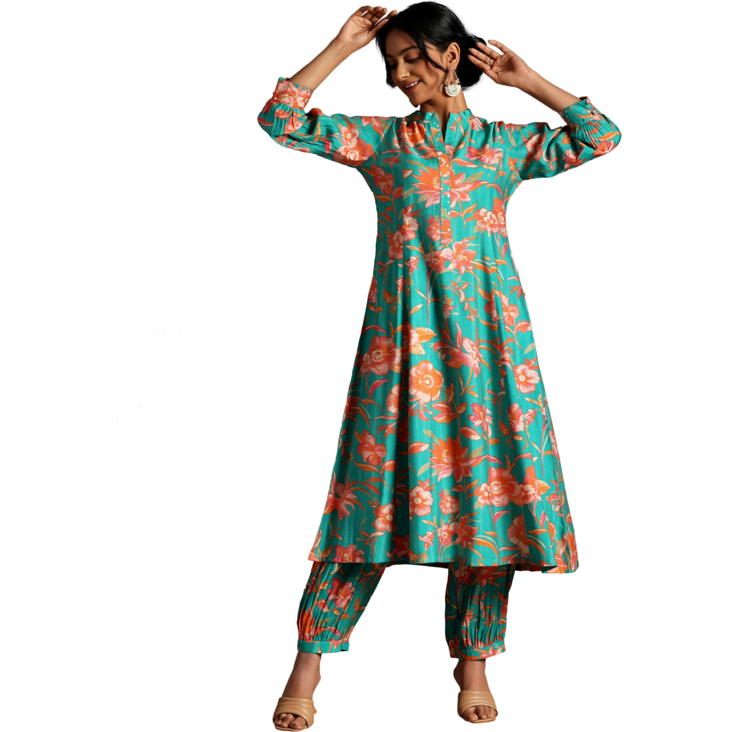 Libas Women's Blue Printed Silk Blend Co-Ords Regular 35729