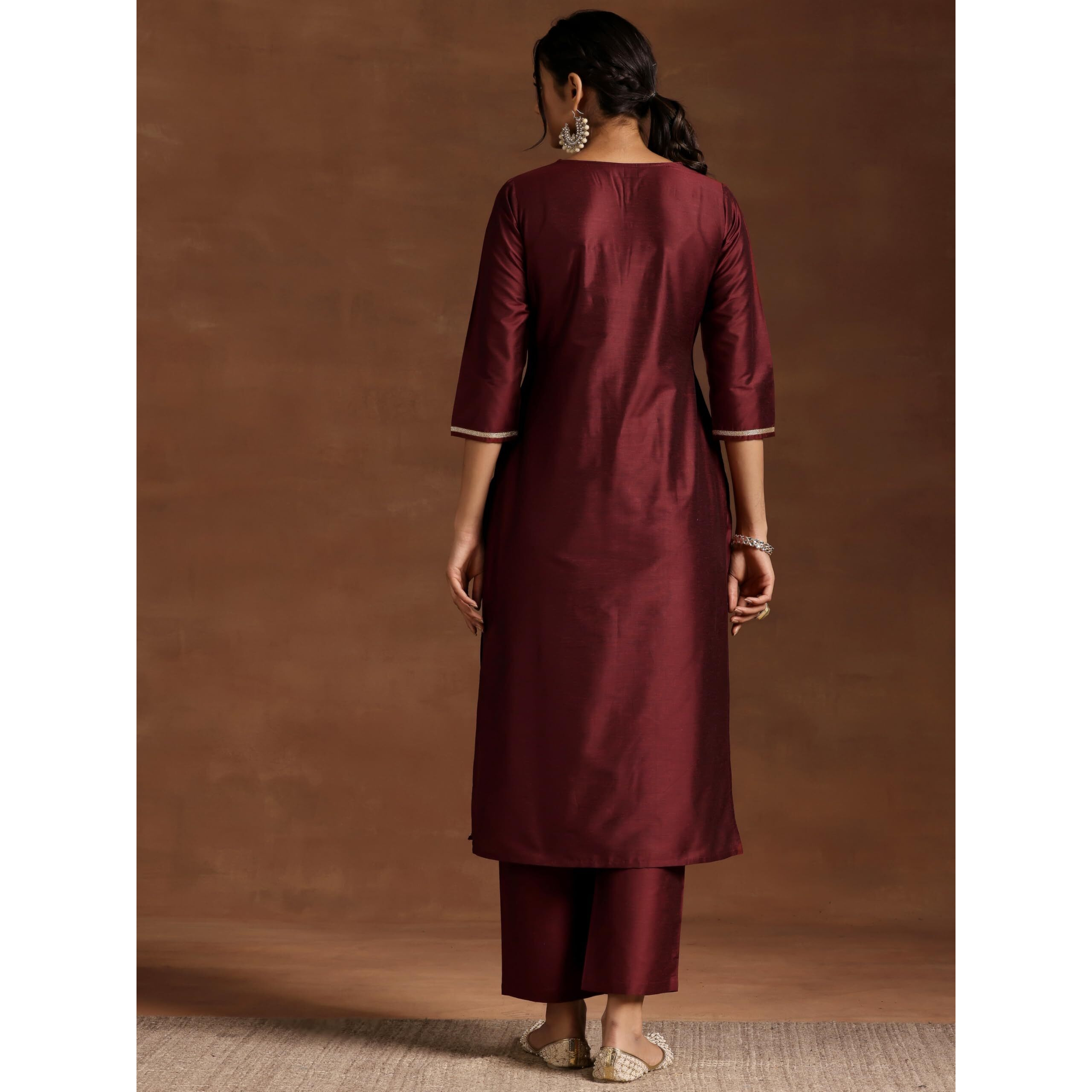 Libas Women's Silk Blend Kurta Set (27508_Maroon