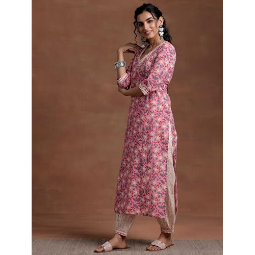 Libas Blue Printed Cotton Straight Kurta With Salwar & Dupatta