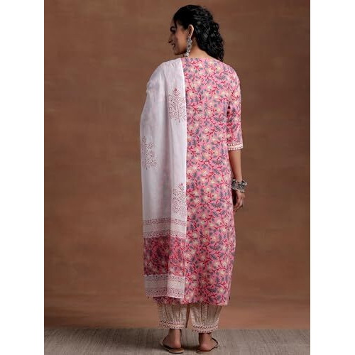 Libas Blue Printed Cotton Straight Kurta With Salwar & Dupatta