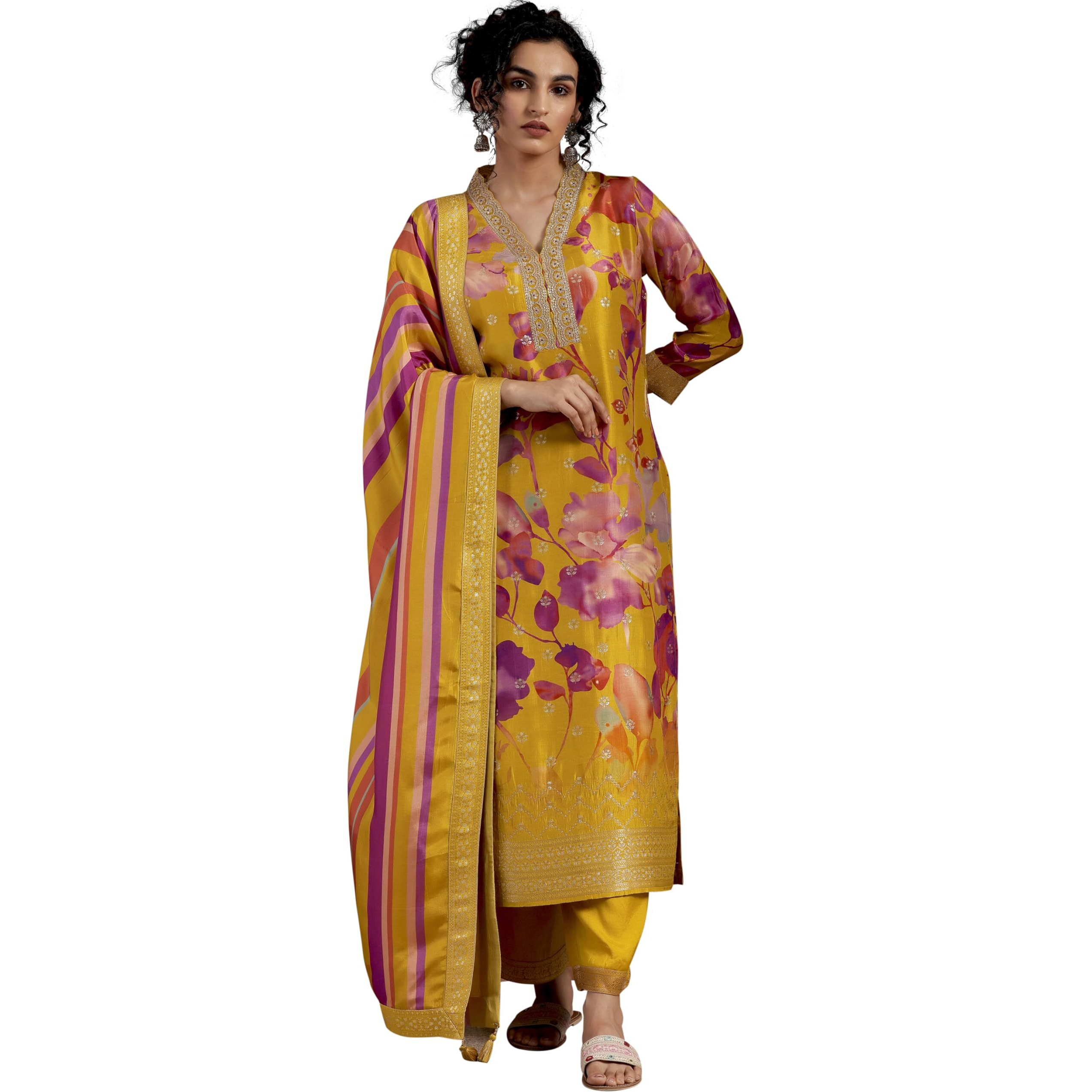 Libas Women's Silk Blend Kurta Set (27602_Mustard