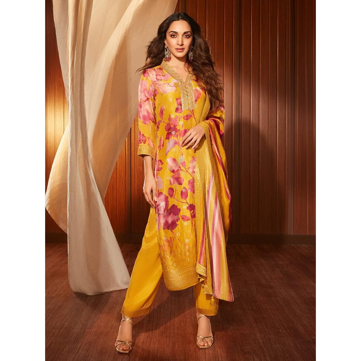 Libas Women's Silk Blend Kurta Set (27602_Mustard