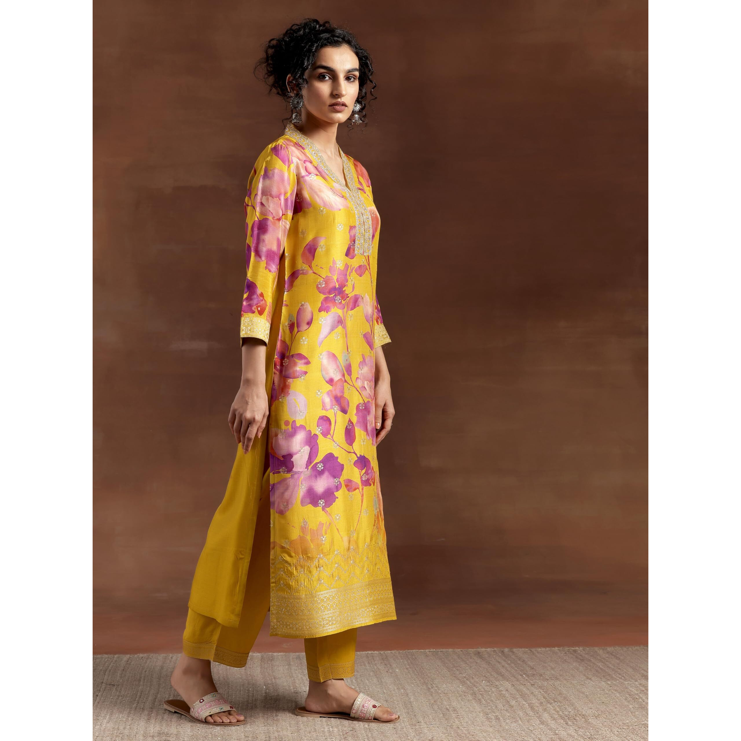 Libas Women's Silk Blend Kurta Set (27602_Mustard