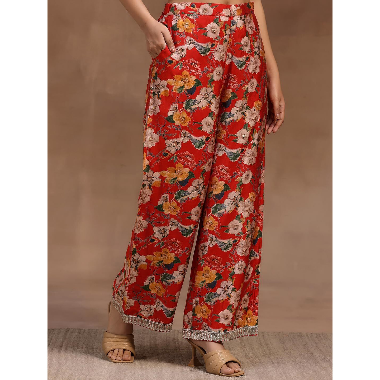 Libas Women's Silk Blend Co ord Set (35902_Red