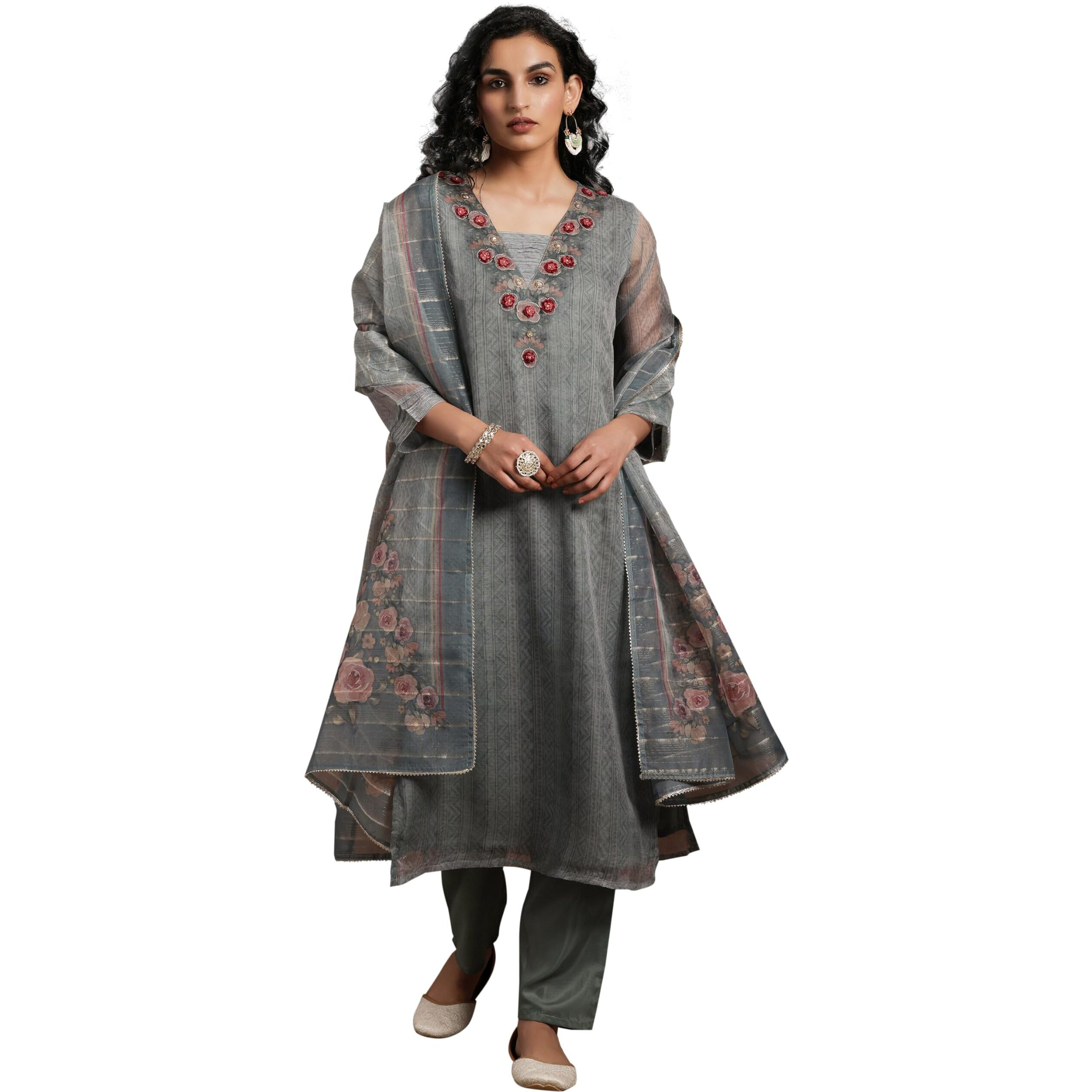 Libas Women's Organza Kurta Set (27719_Green