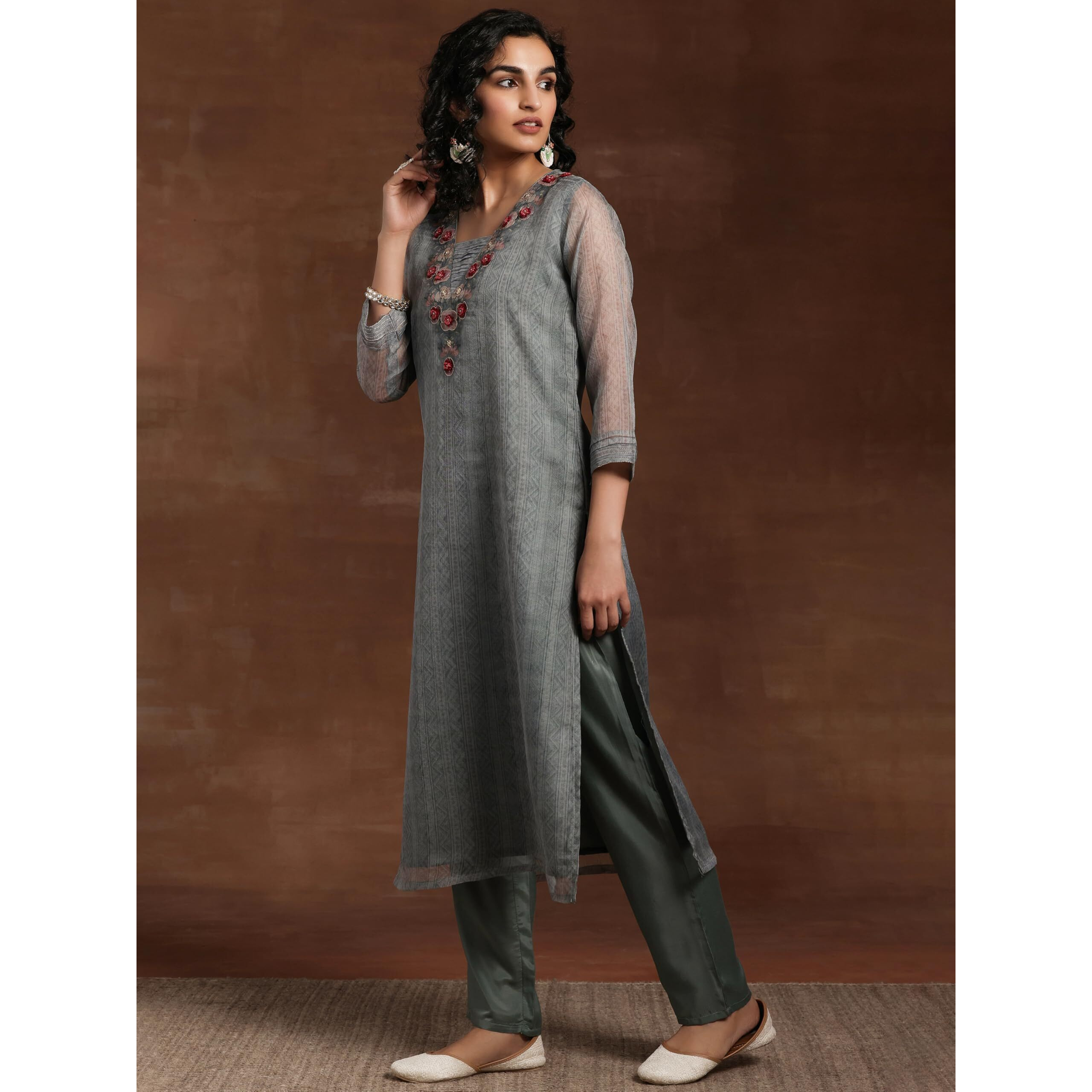 Libas Women's Organza Kurta Set (27719_Green