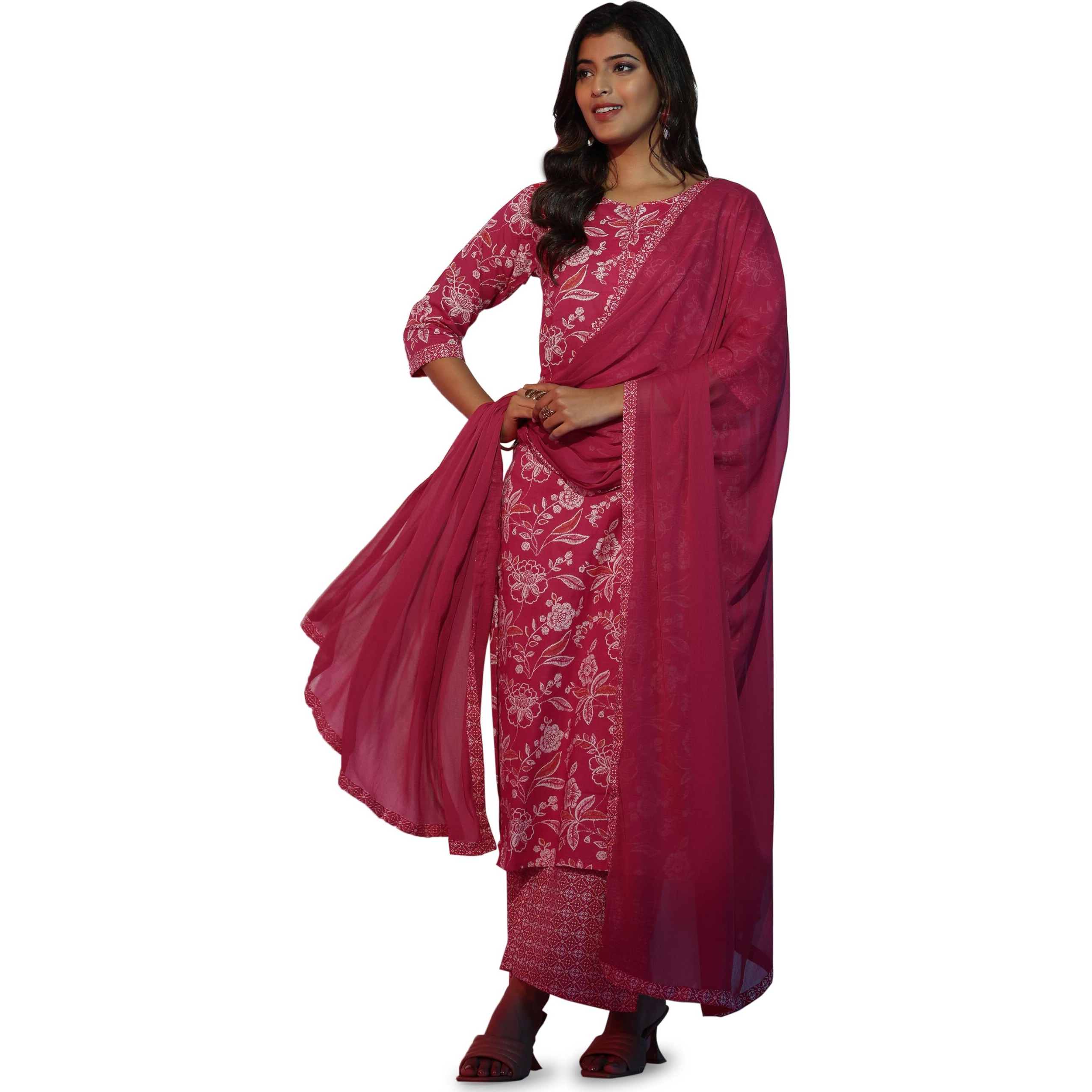 Libas Women's Pure Cotton Printed Kurta Set (36751O_Pink