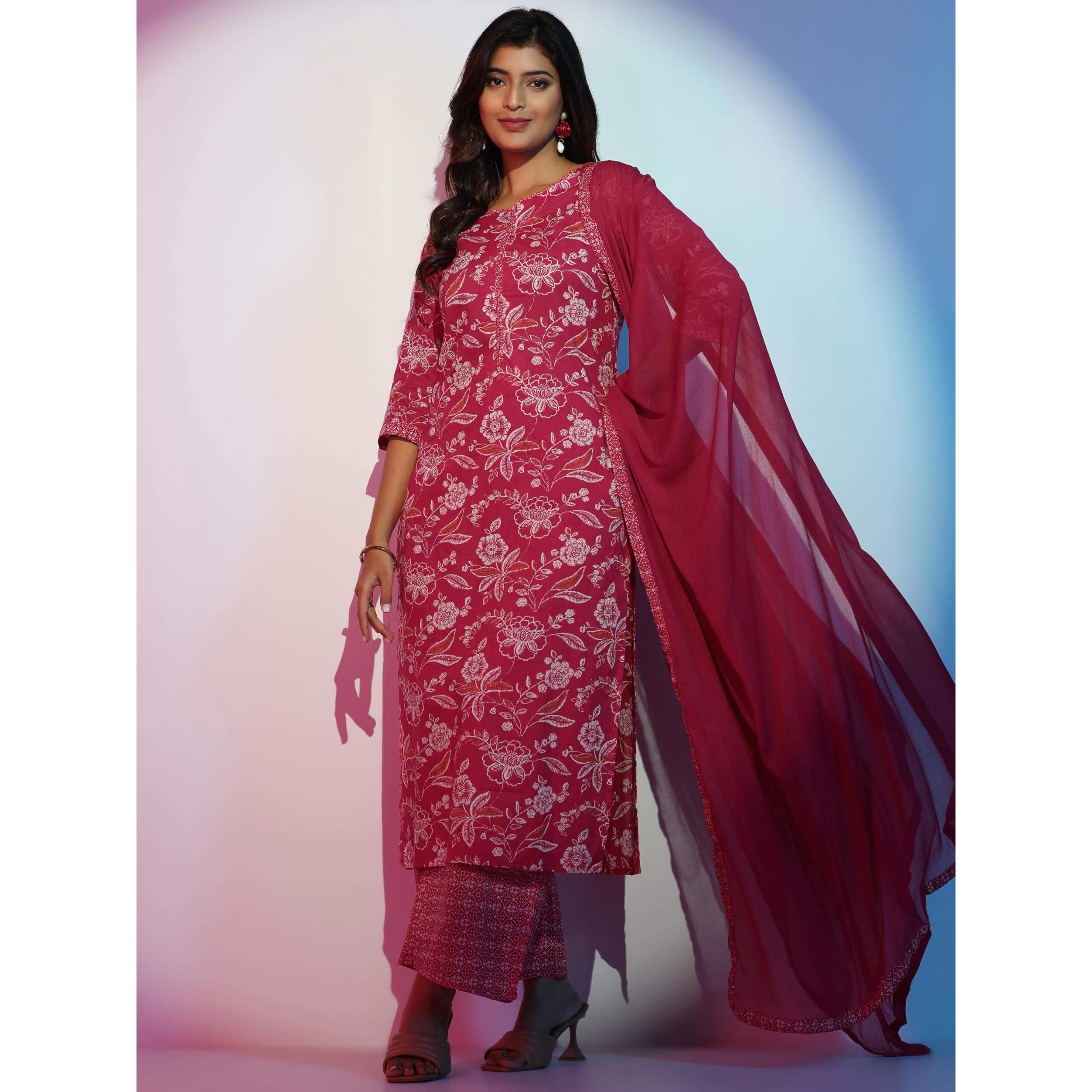 Libas Women's Pure Cotton Printed Kurta Set (36751O_Pink