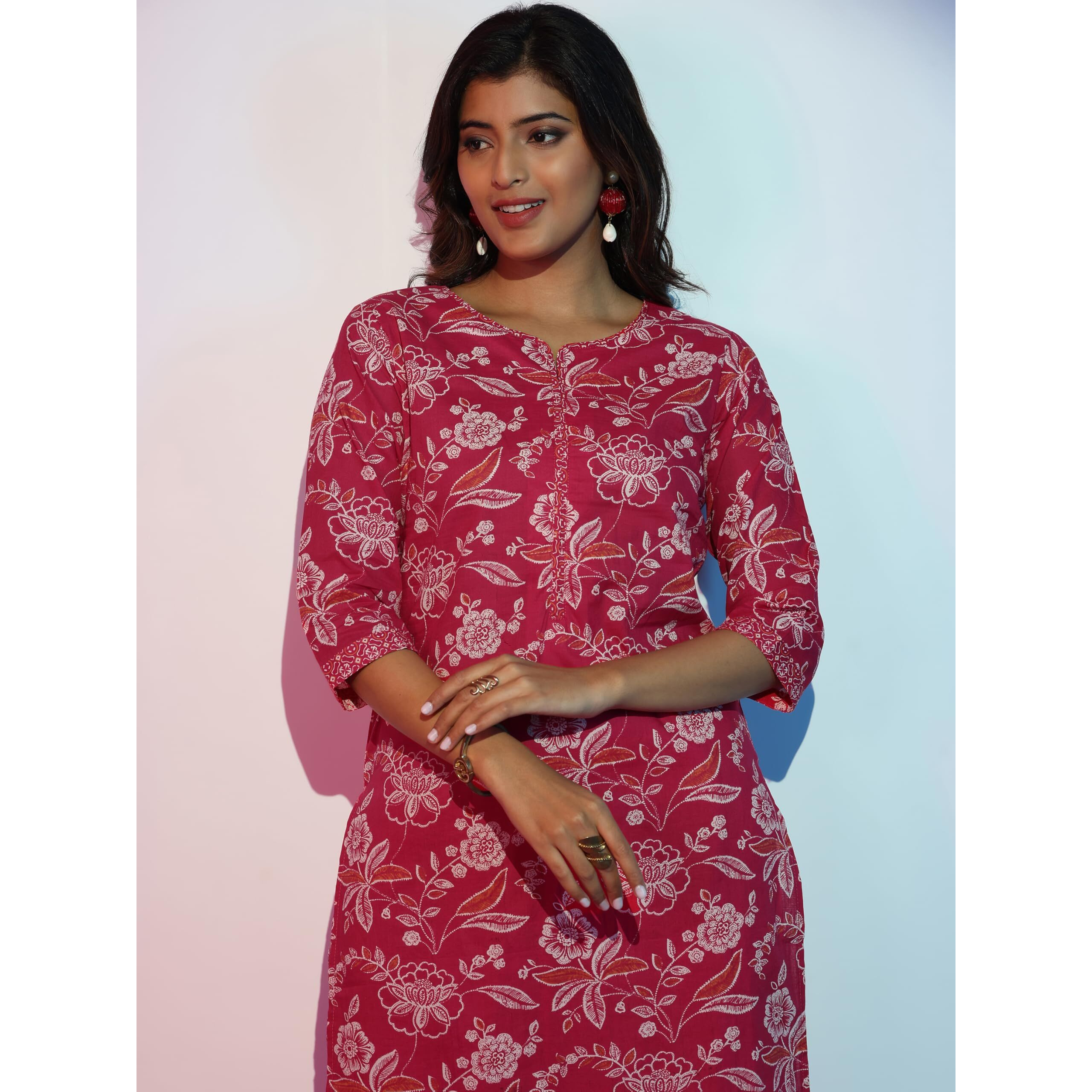 Libas Women's Pure Cotton Printed Kurta Set (36751O_Pink