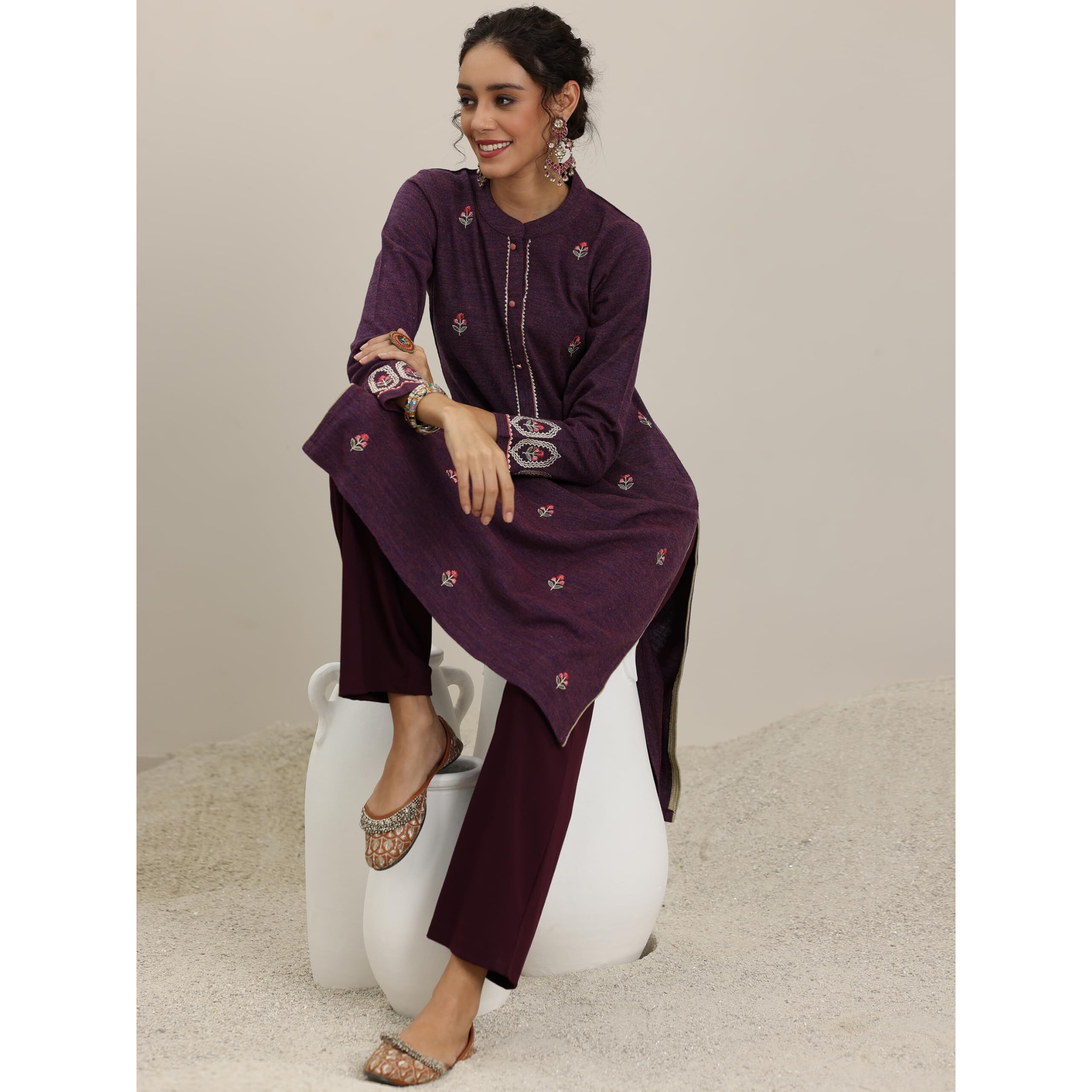 Libas Women's Wool Regular Kurta (58143W_Burgundy