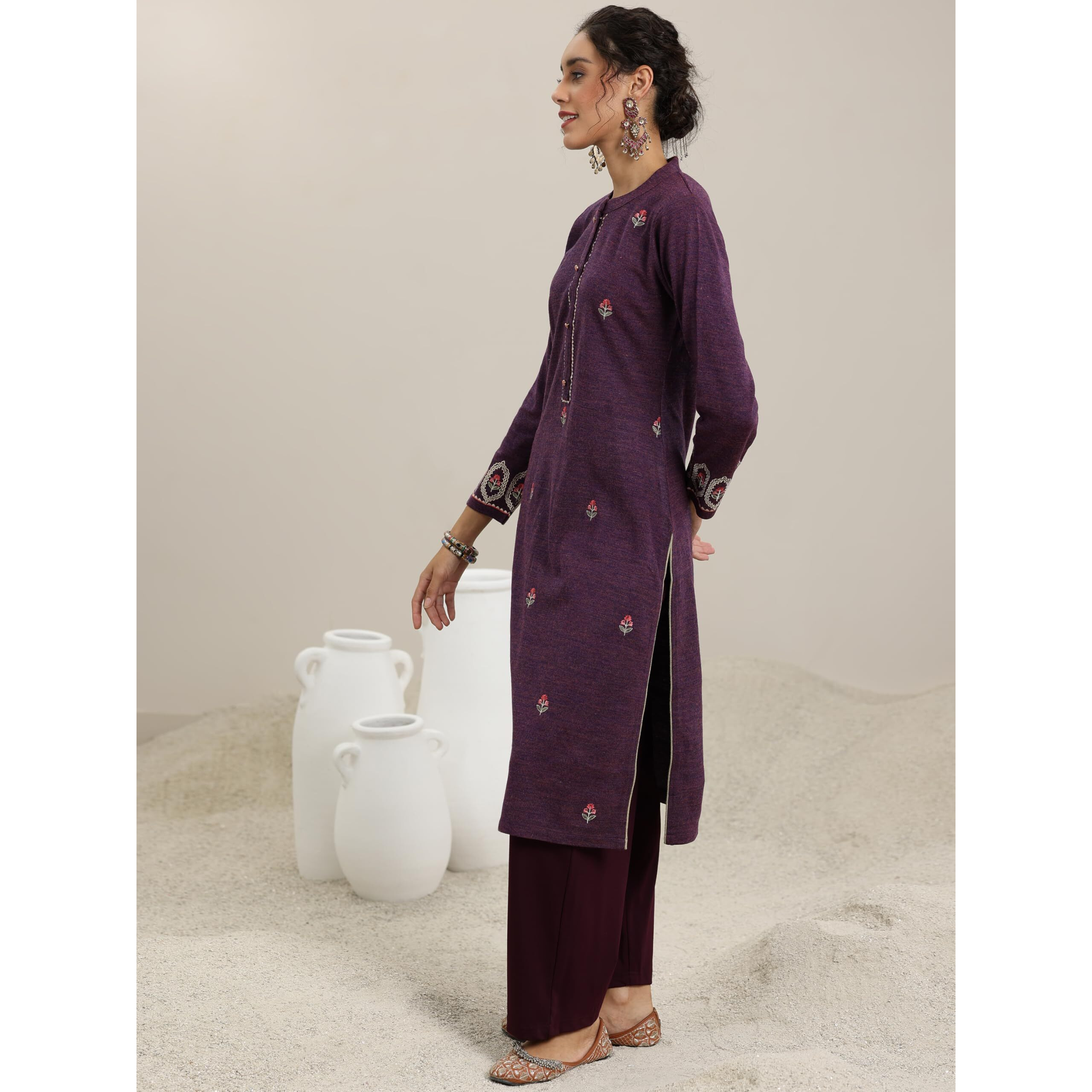 Libas Women's Wool Regular Kurta (58143W_Burgundy