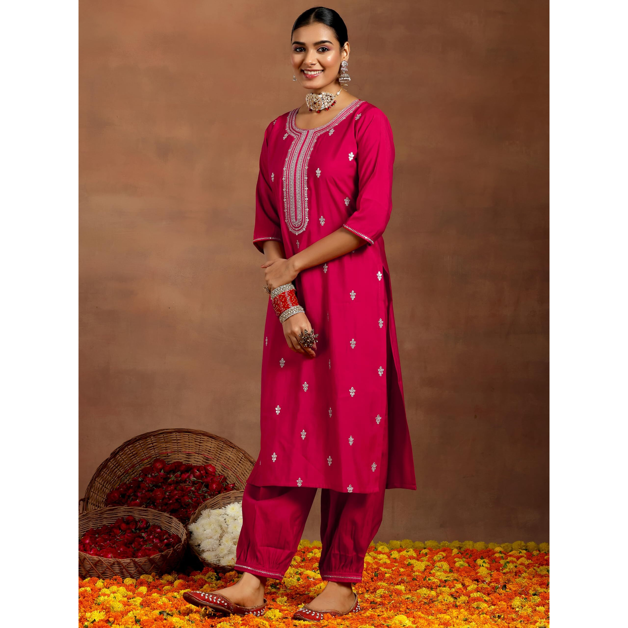 Libas Women's Silk Blend Kurta Set (GS946_Pink