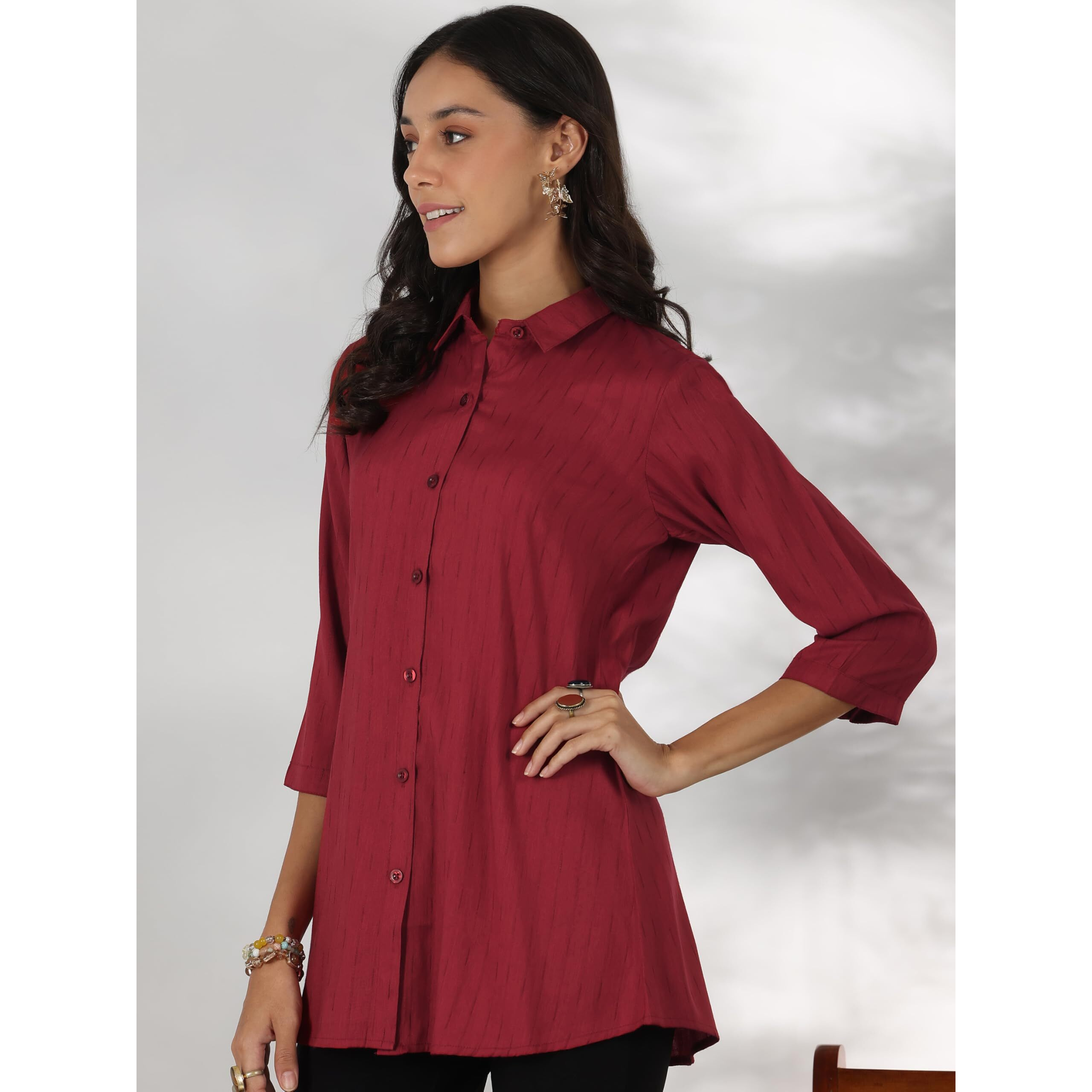 Libas Women's Viscose Rayon Self Design Straight Tunic Shirt (58199_Red