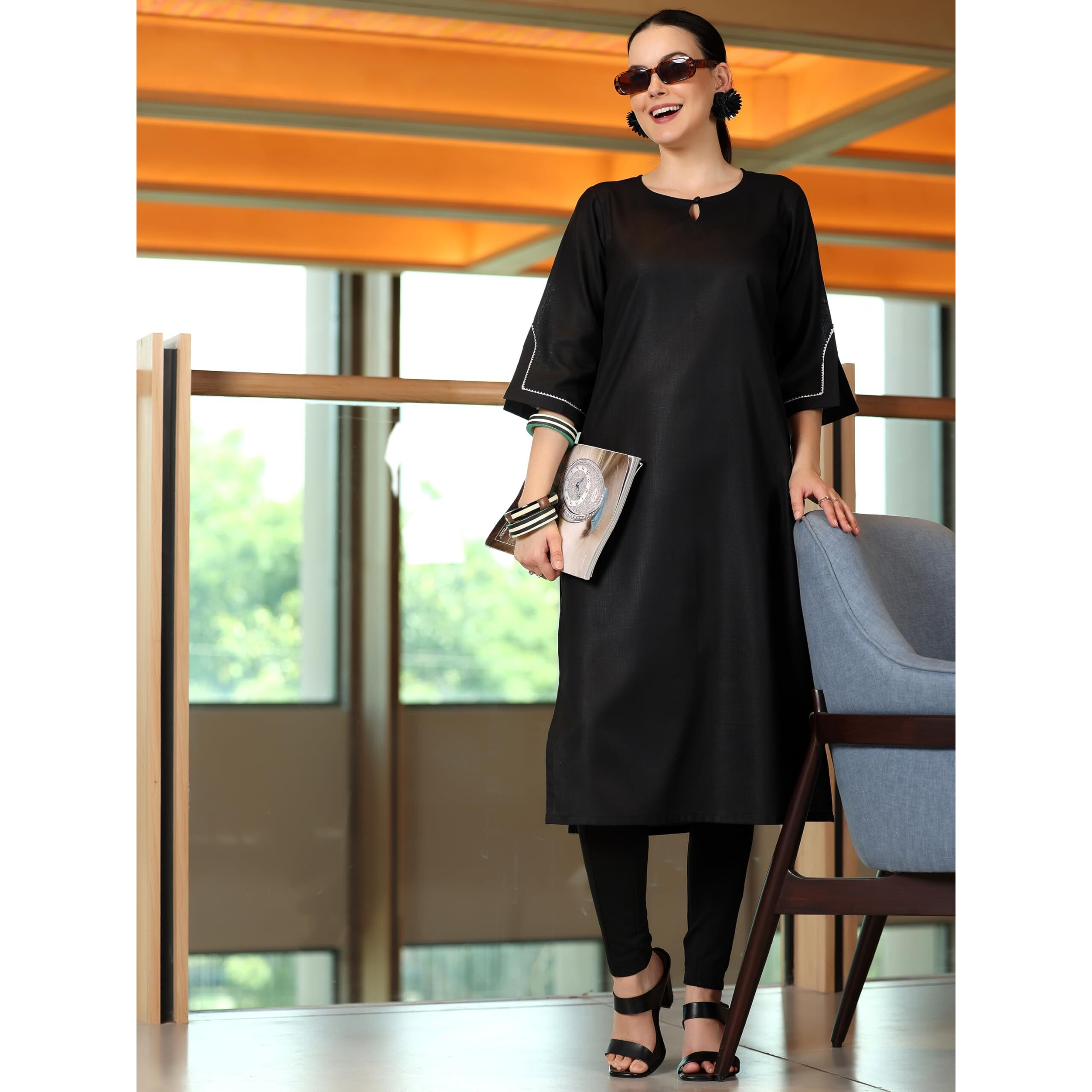 Libas Women's Silk Regular Kurta (29280_Black