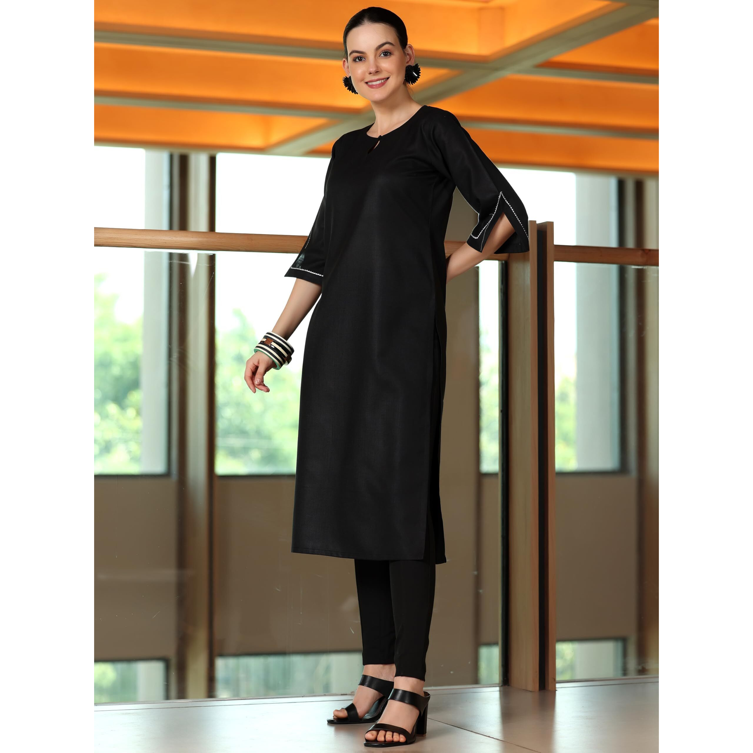 Libas Women's Silk Regular Kurta (29280_Black