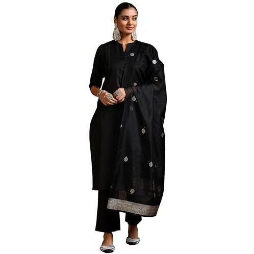 Libas Women's Silk Blend Solid Kurta Set (39042_Black