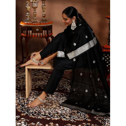 Libas Women's Silk Blend Solid Kurta Set (39042_Black