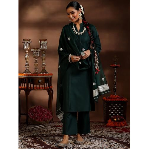 Libas Women's Silk Blend Kurta Set (39043_Green