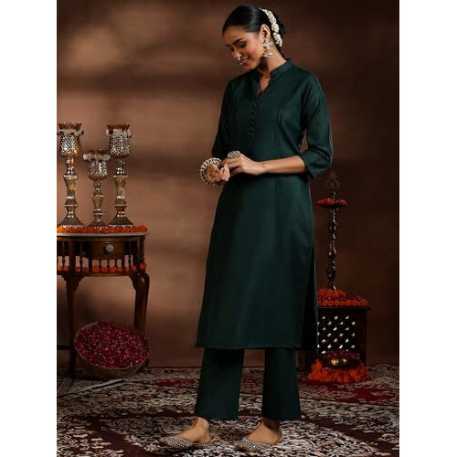 Libas Women's Silk Blend Kurta Set (39043_Green