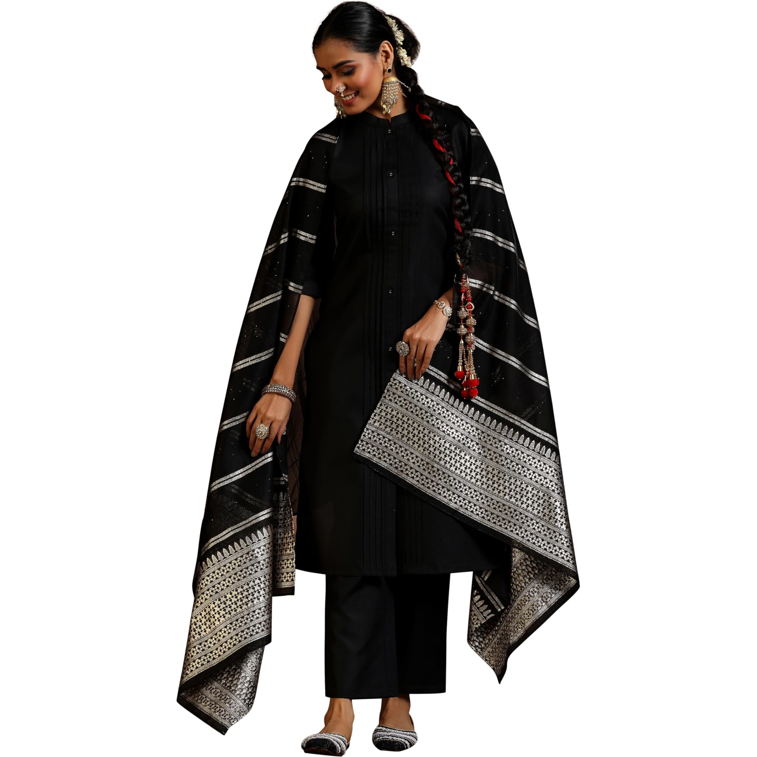 Libas Women's Silk Blend Kurta Set (39047_Black