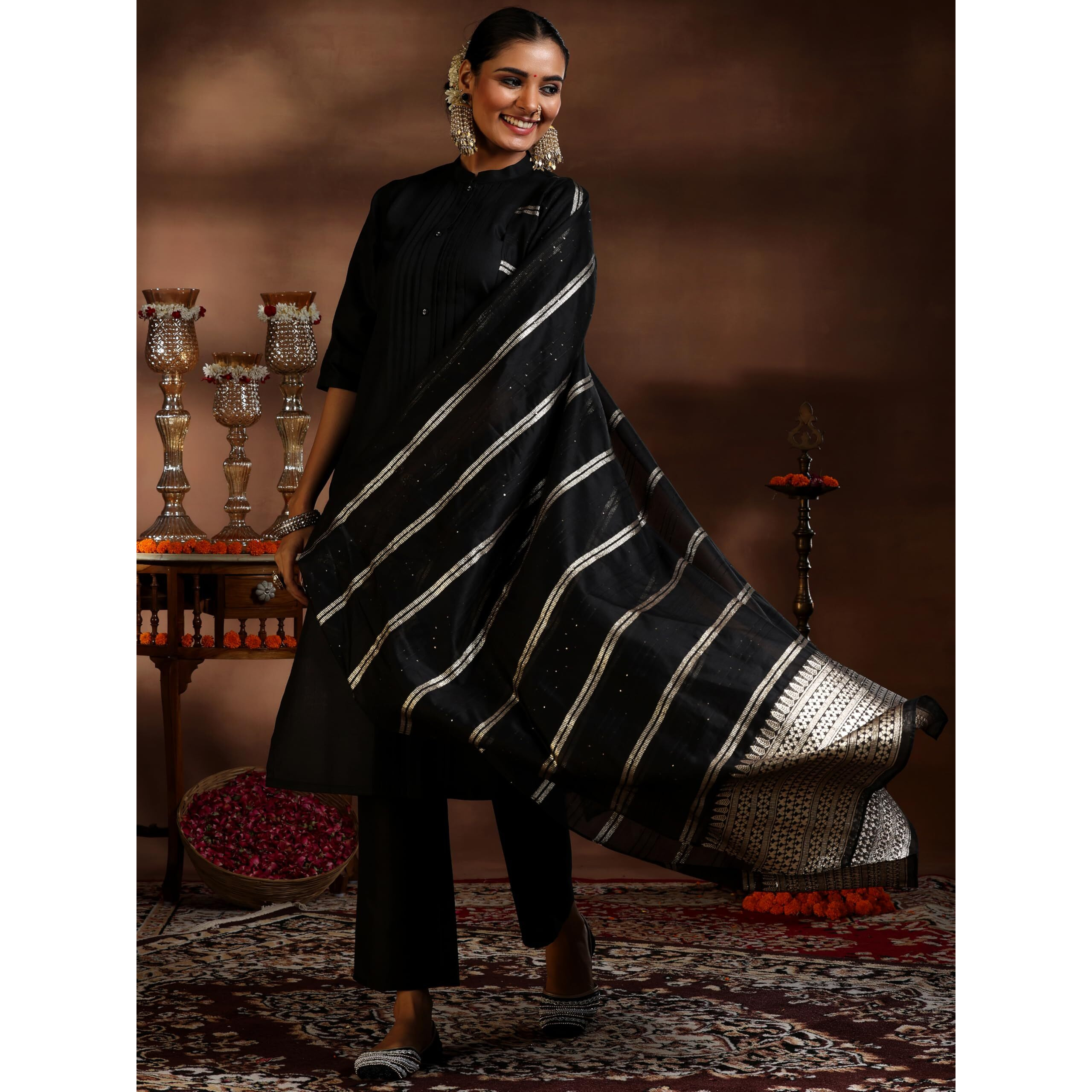 Libas Women's Silk Blend Kurta Set (39047_Black