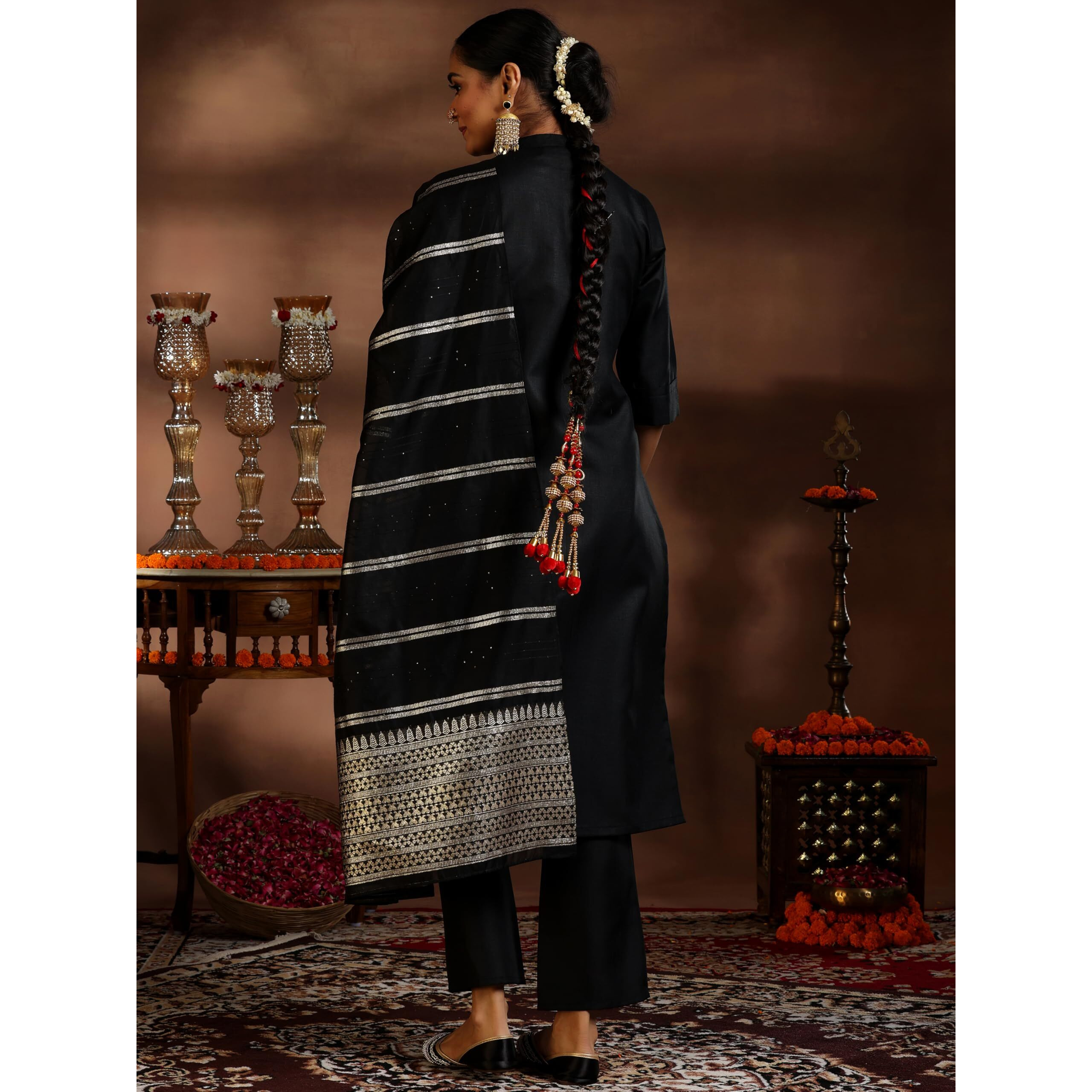 Libas Women's Silk Blend Kurta Set (39047_Black