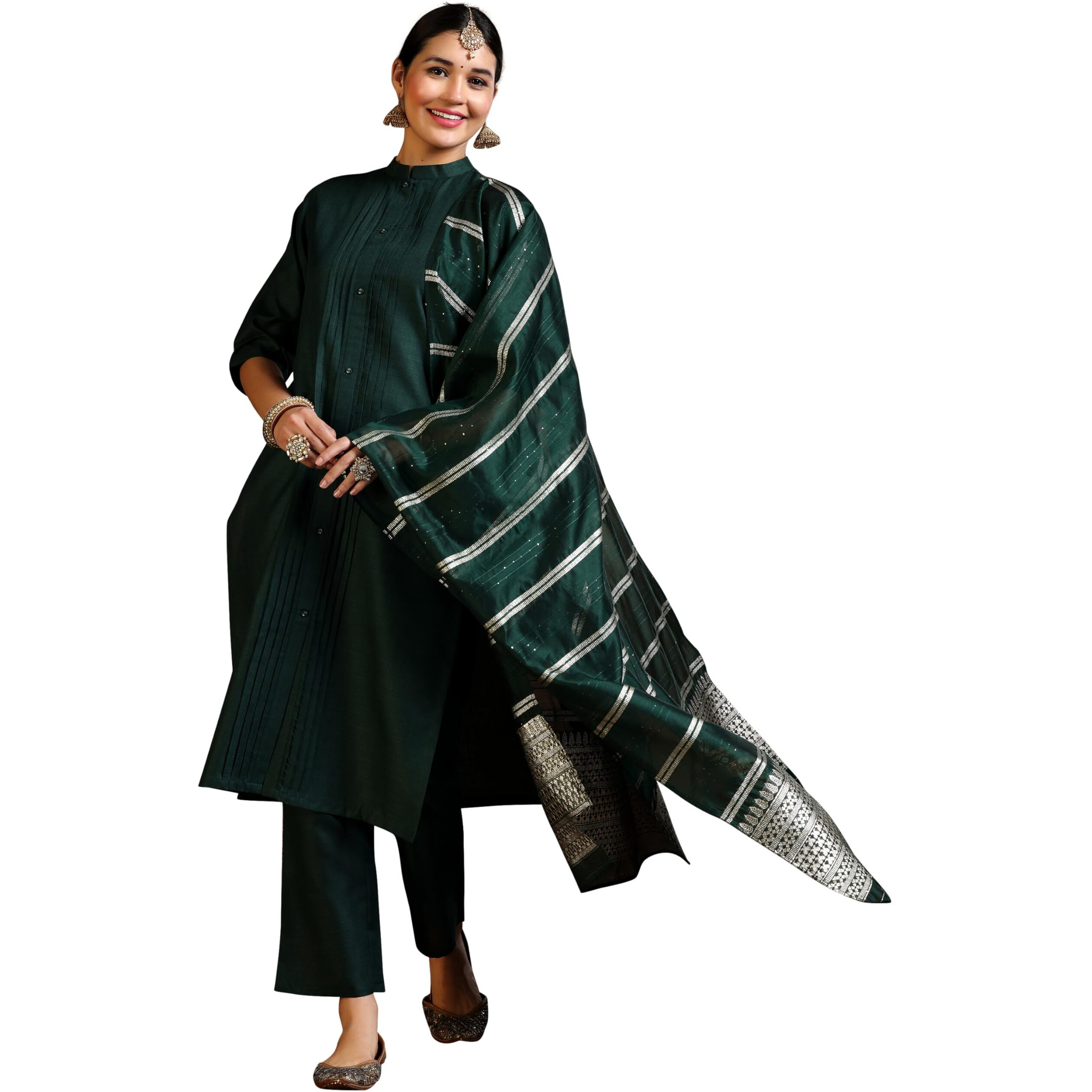Libas Women's Silk Blend Kurta Set (39049_Green