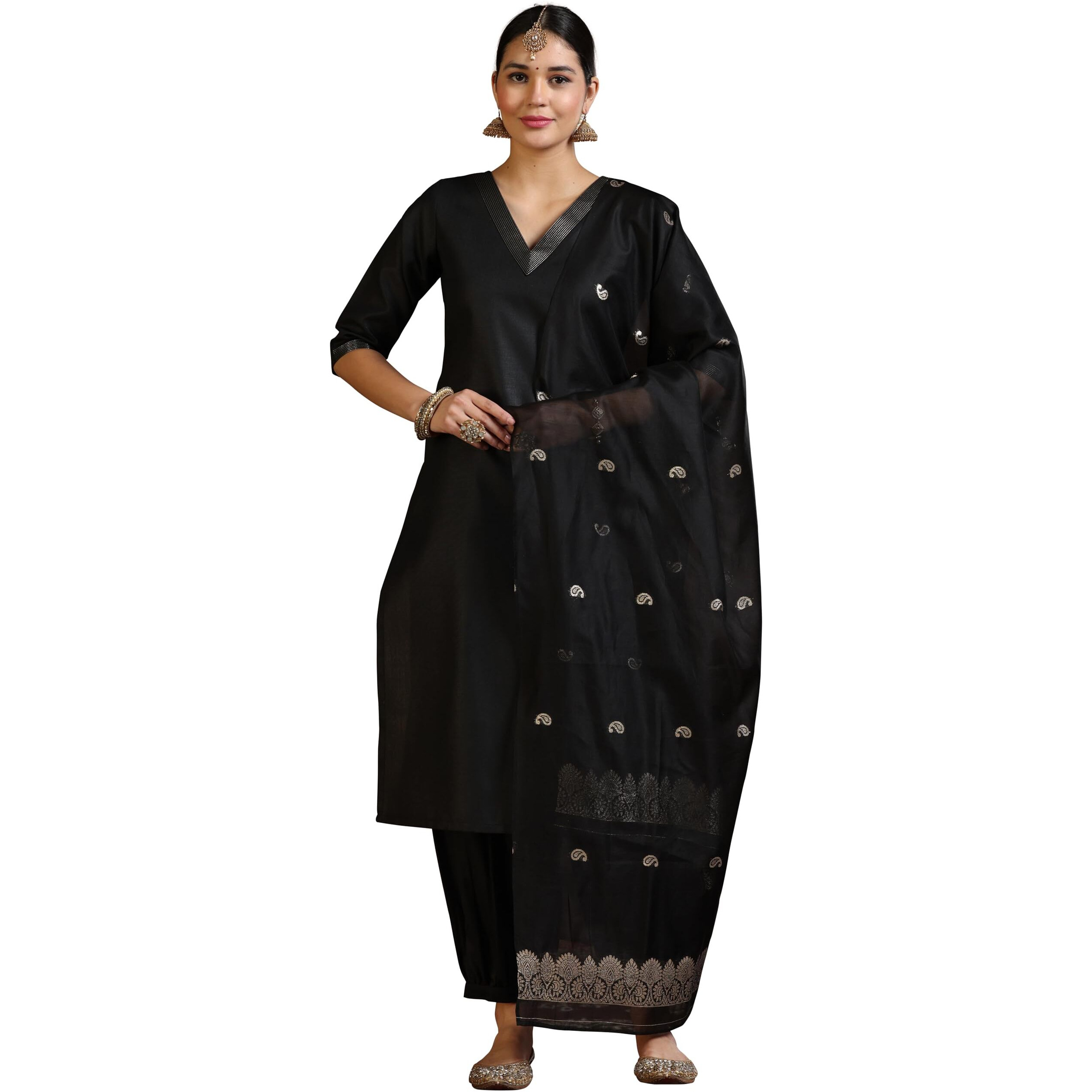 Libas Women's Silk Blend Kurta Set (39052_Black