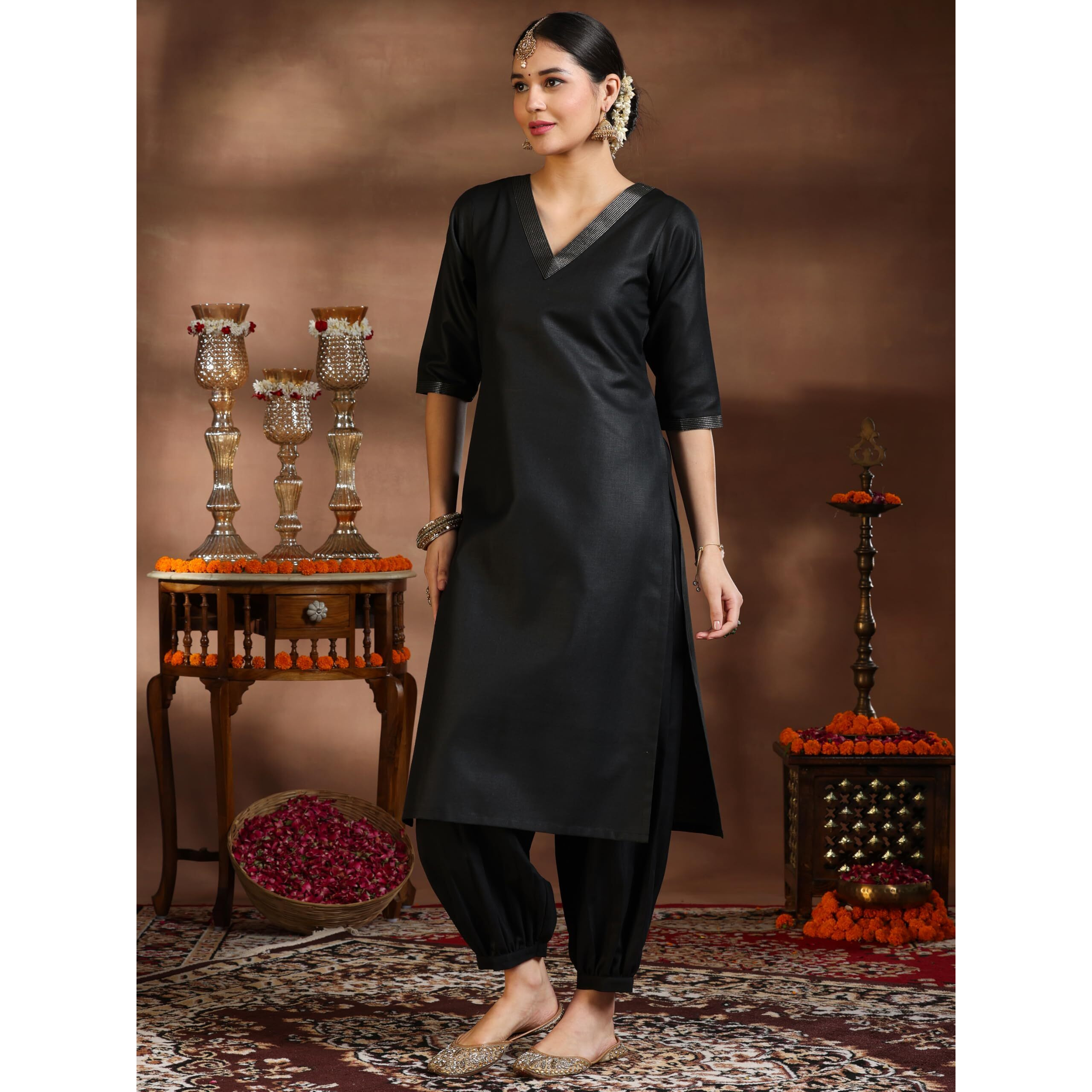 Libas Women's Silk Blend Kurta Set (39052_Black