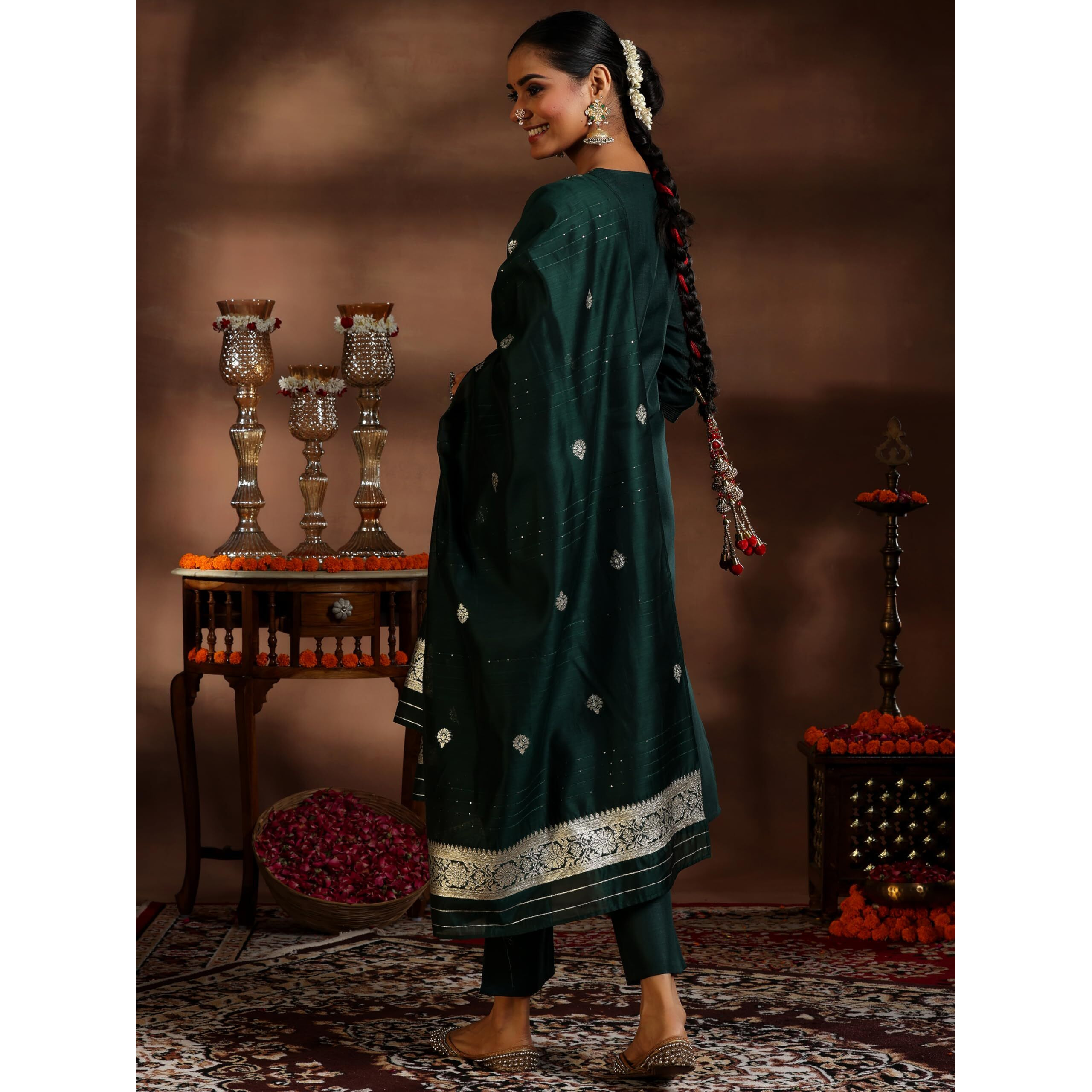 Libas Women's Silk Blend Kurta Set (39055_Green