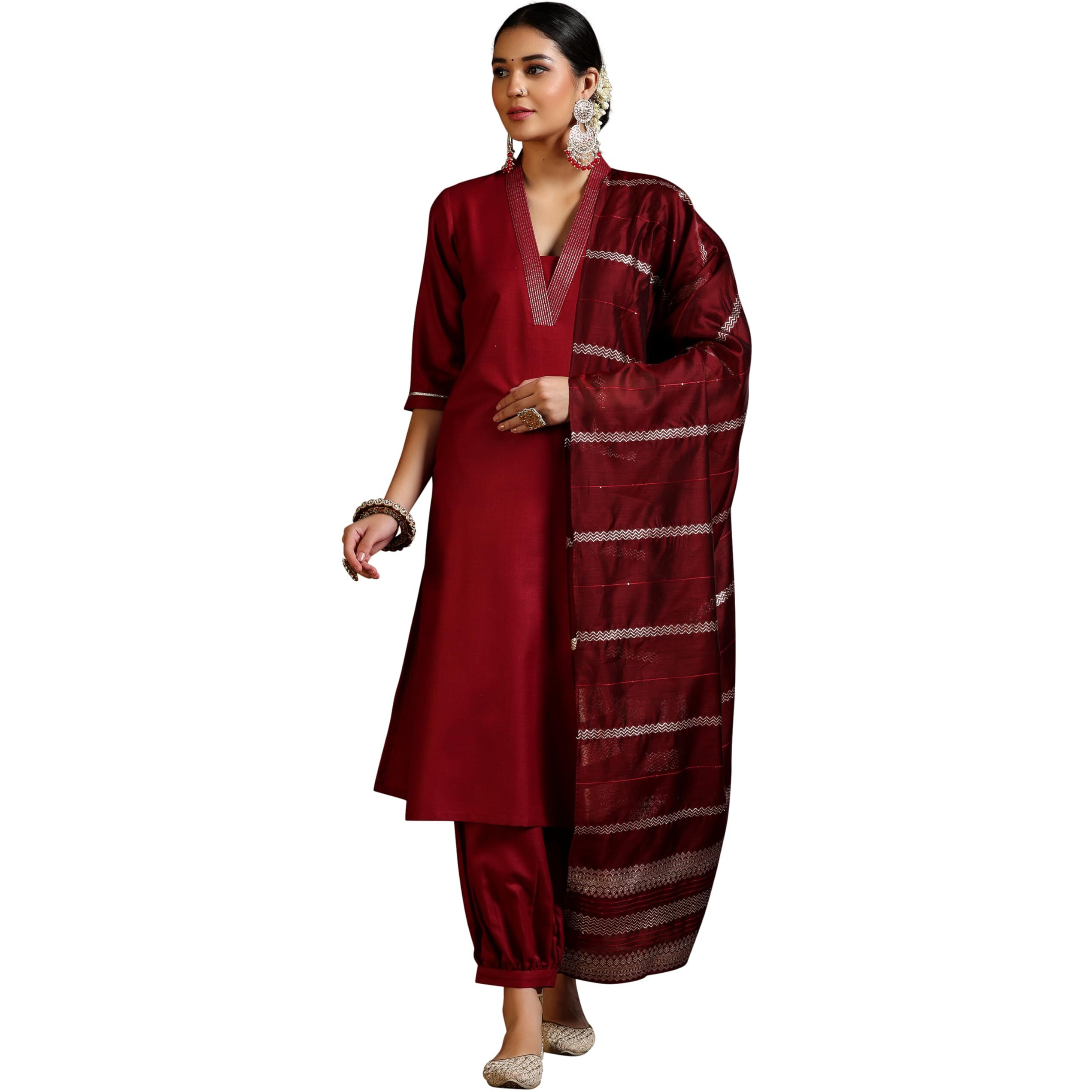Libas Women's Silk Blend Kurta Set (39060_Maroon