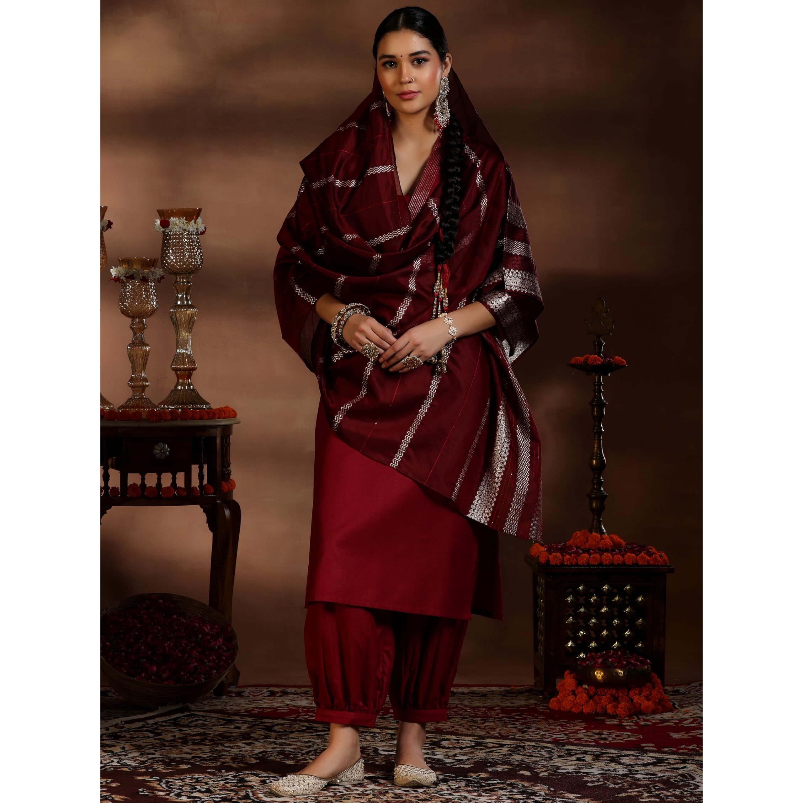 Libas Women's Silk Blend Kurta Set (39060_Maroon