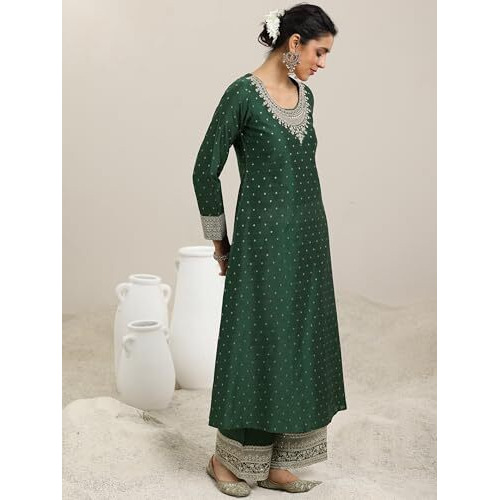 Libas Women's Chanderi Silk Kurta Set (49281_Green