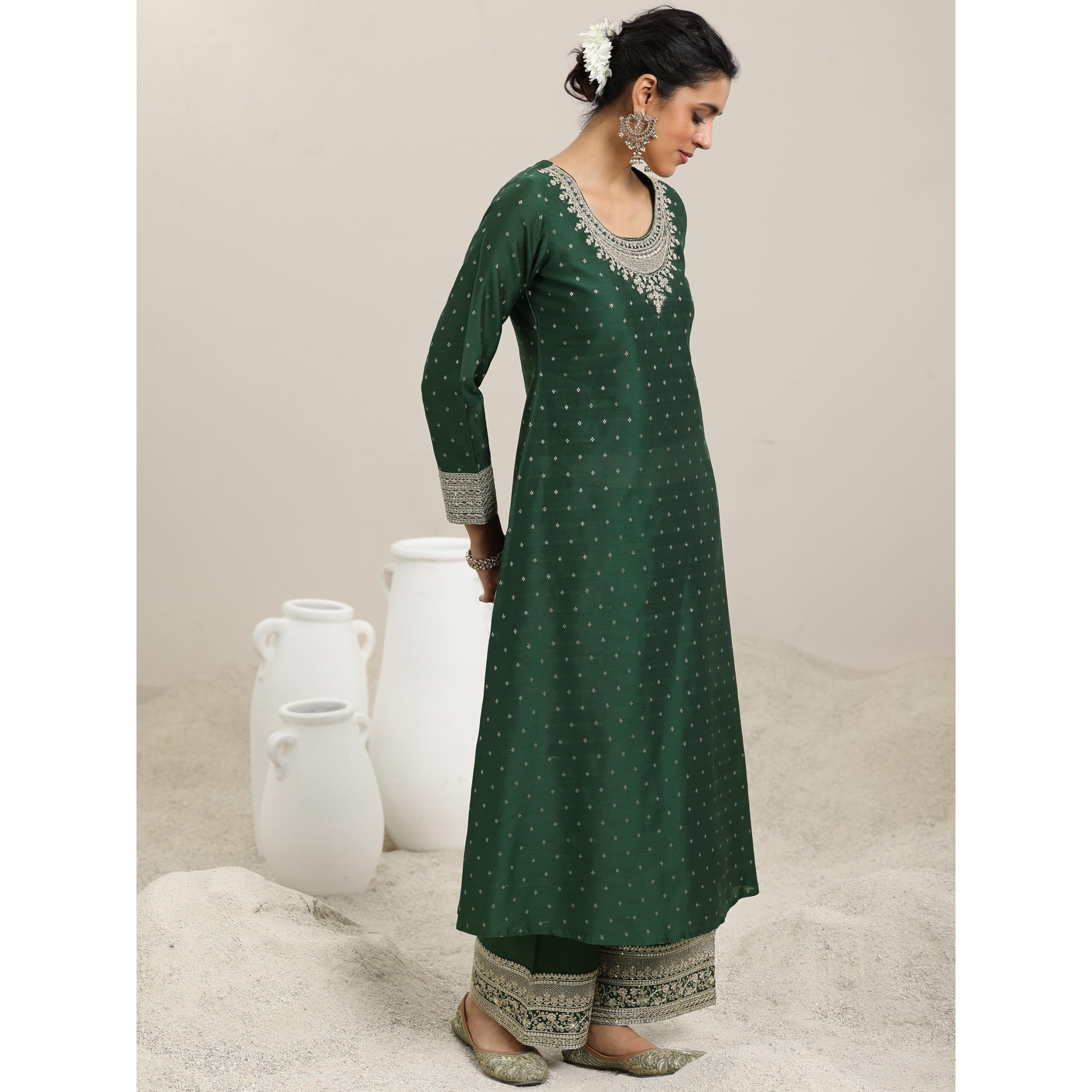 Libas Women's Chanderi Silk Kurta Set (49281_Green