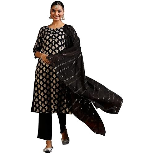 Libas Women's Silk Blend Kurta Set (39079B_Black