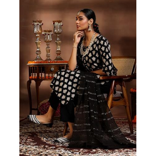 Libas Women's Silk Blend Kurta Set (39079B_Black