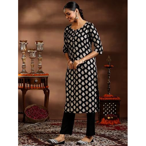 Libas Women's Silk Blend Kurta Set (39079B_Black