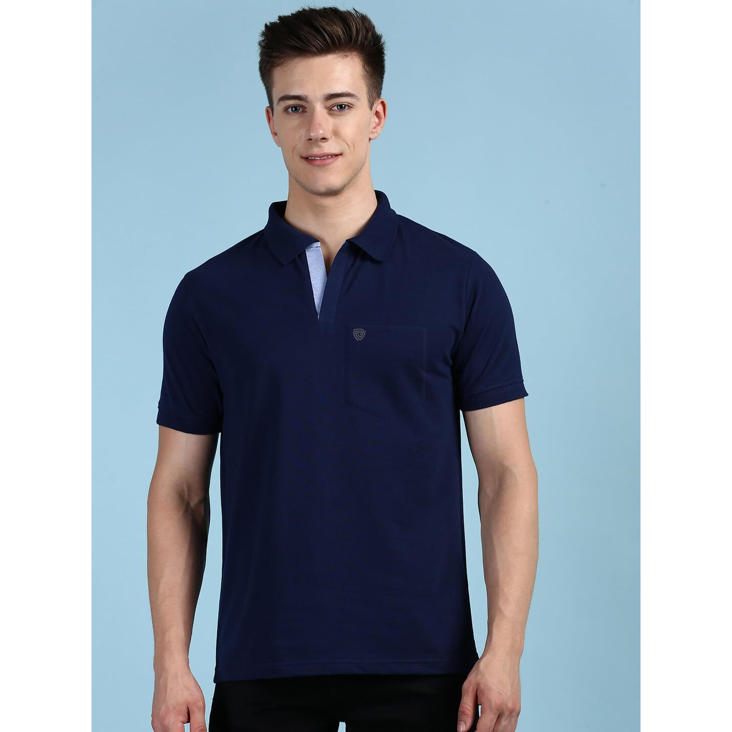 Lux Cozi Men's Half Sleeve Soild Casual T-Shirt with Chest Pocket_COZI_2122_INKBU_M_1PC Ink Blue